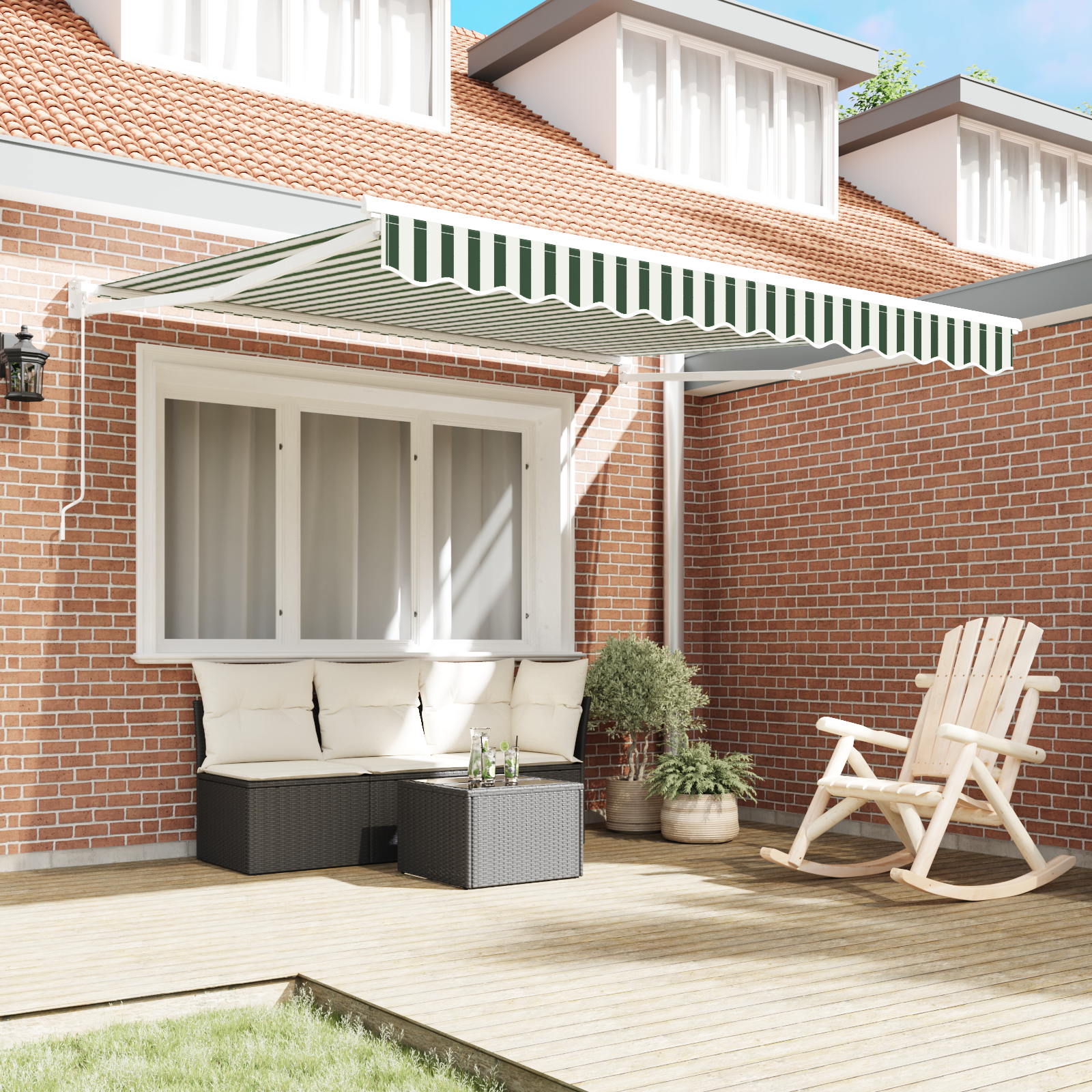 vidaXL Handbediende Uitschuifbare Parasols Groen en Wit 300x250 cm