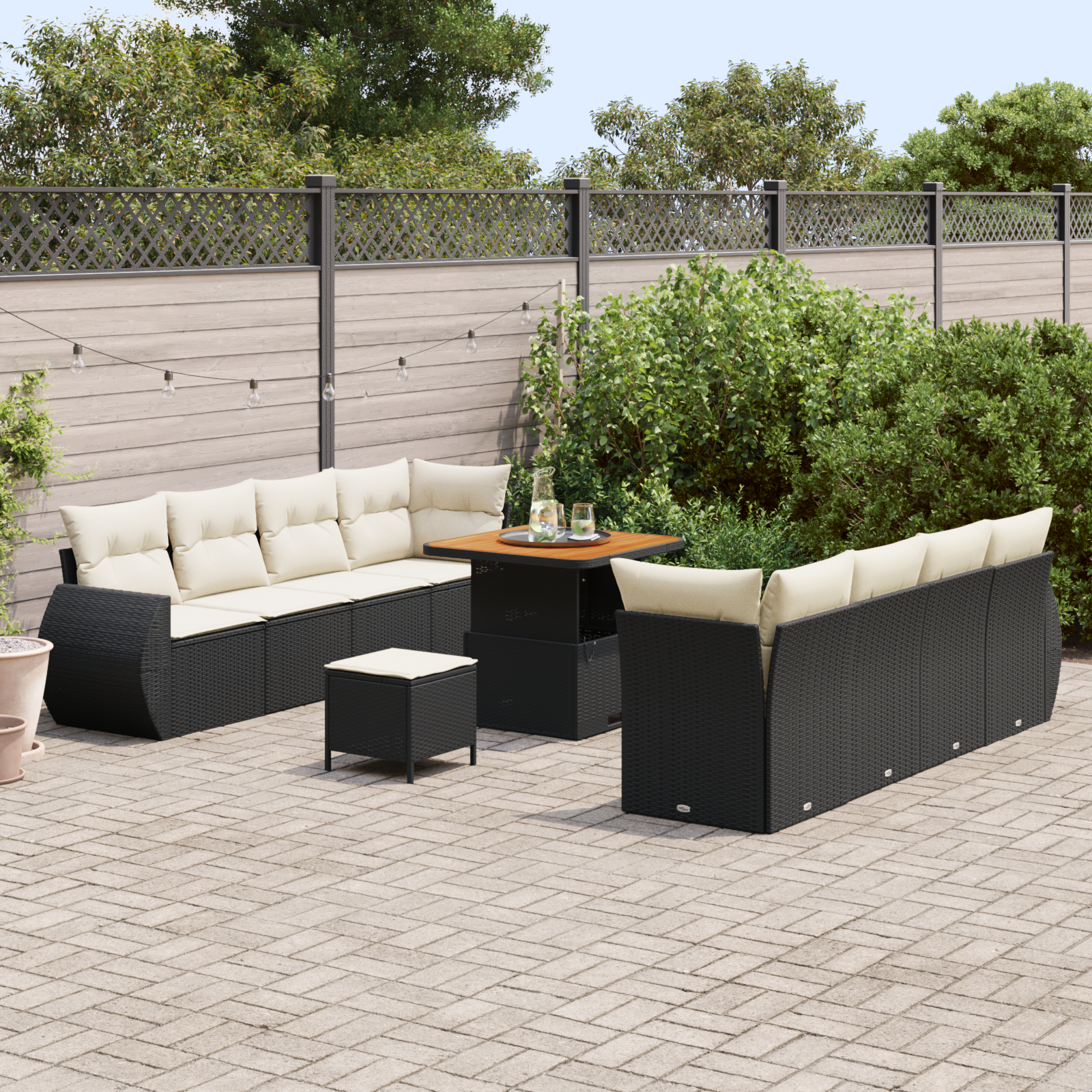 vidaXL 11-delige tuinset met kussens zwart poly rattan acacia