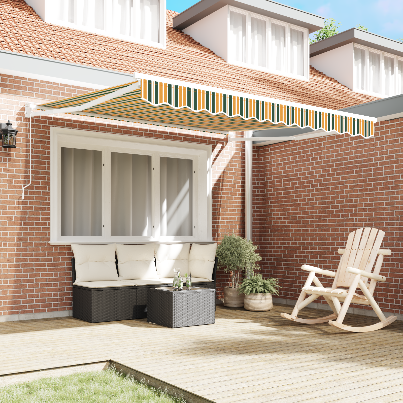 vidaXL Luifel handmatig uitschuifbaar 300x250 cm groen en geel