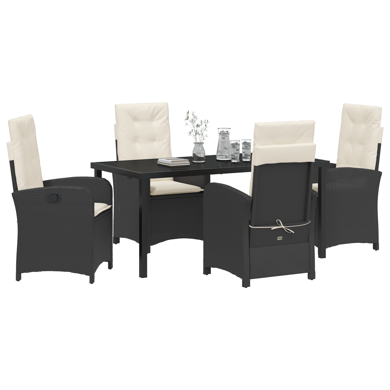 vidaXL 5-delige Tuin Eetset met Kussens Zwart Poly Rattan