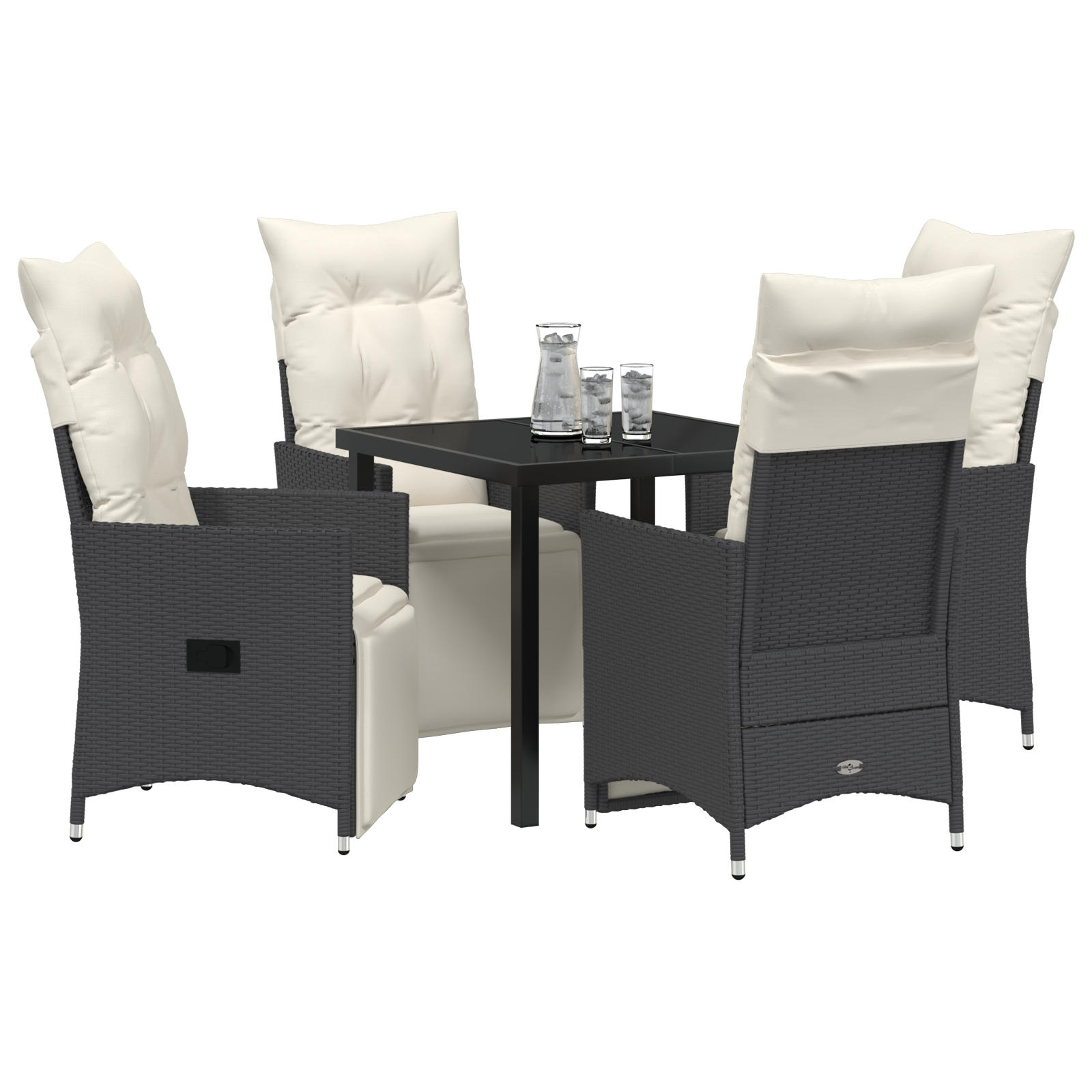 vidaXL 5-delige tuinset met kussens zwart poly rattan