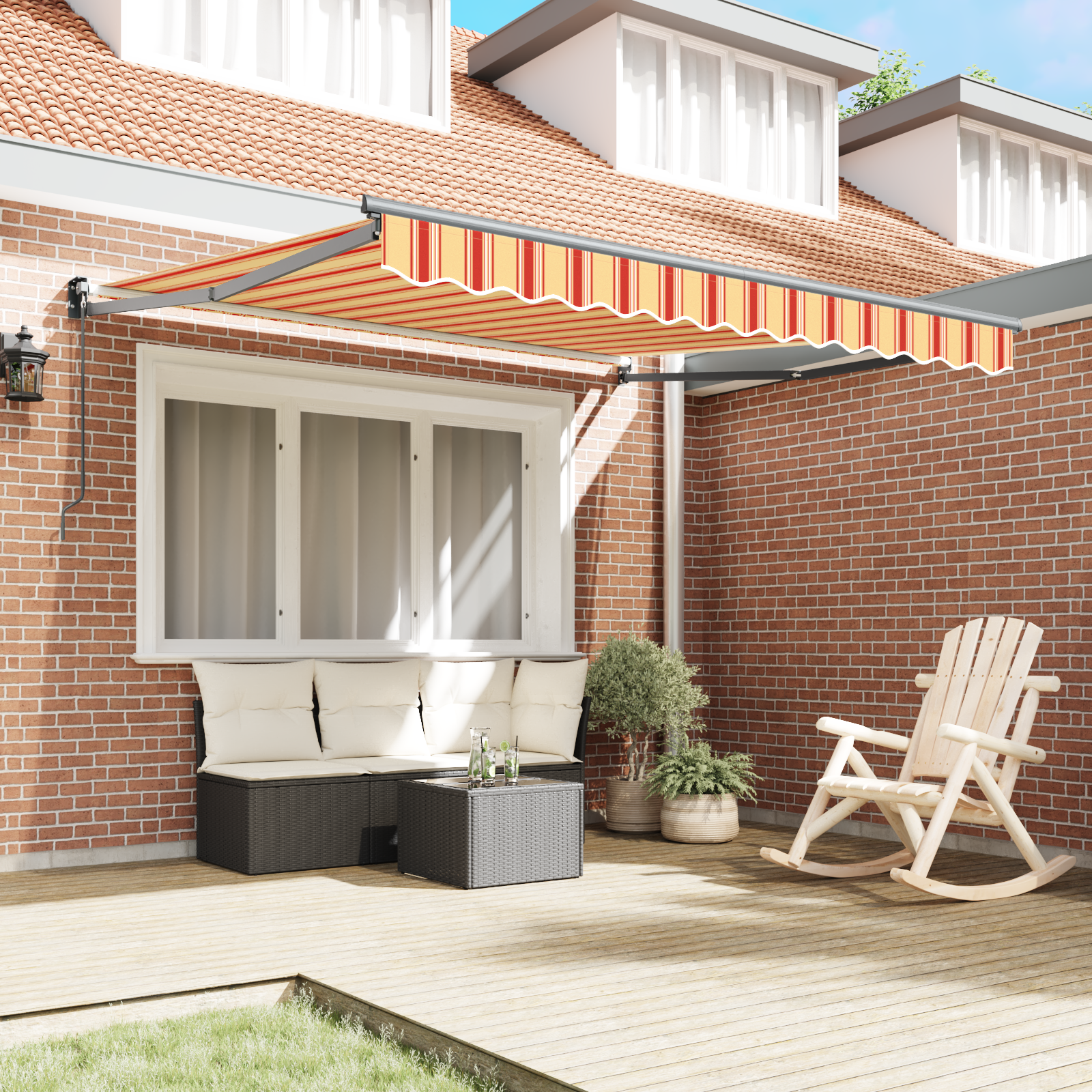 vidaXL Handmatige Inklapbare Zonwering Oranje en Rood 350x250 cm