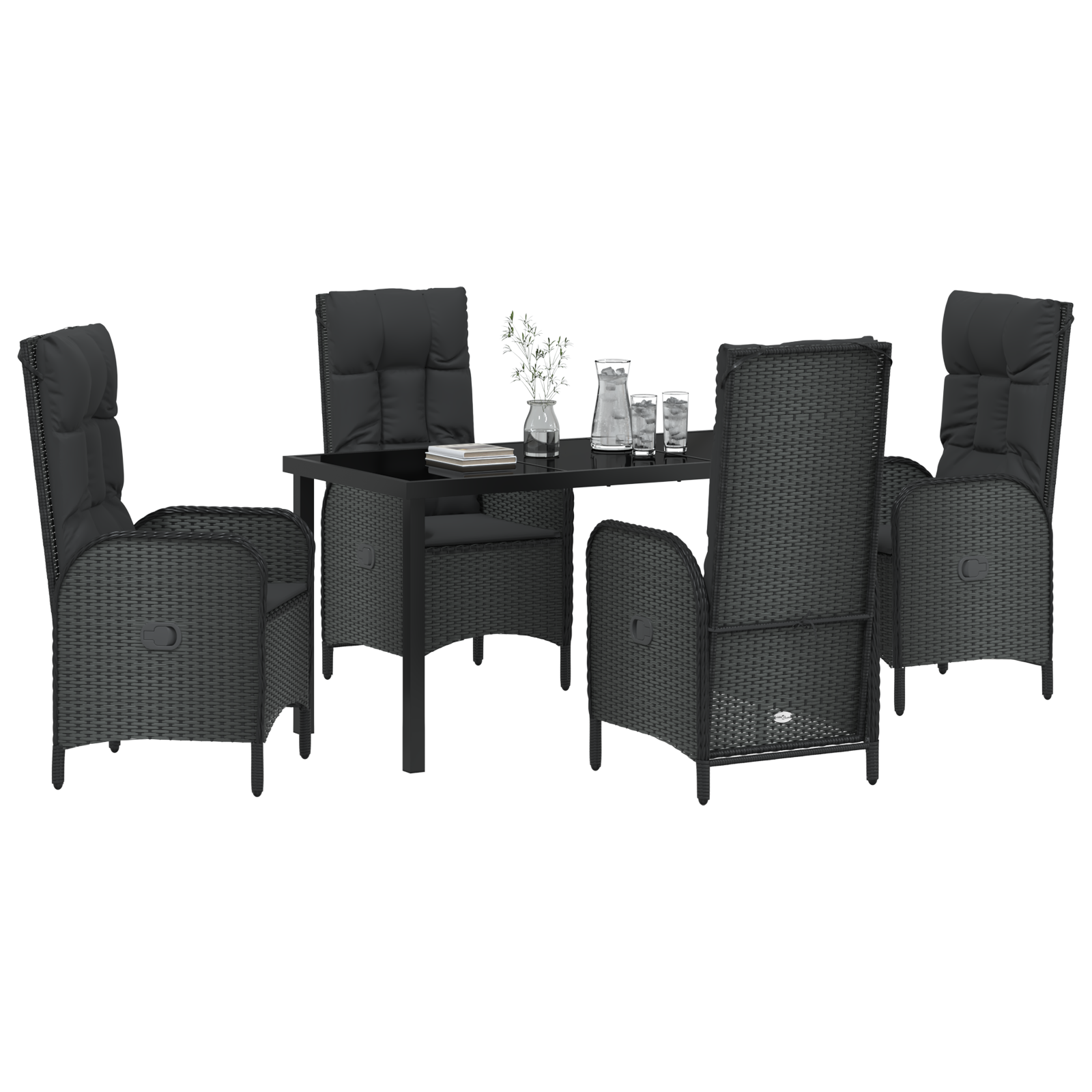 vidaXL 5-delige Tuin Eettafelset Zwart Poly Rattan