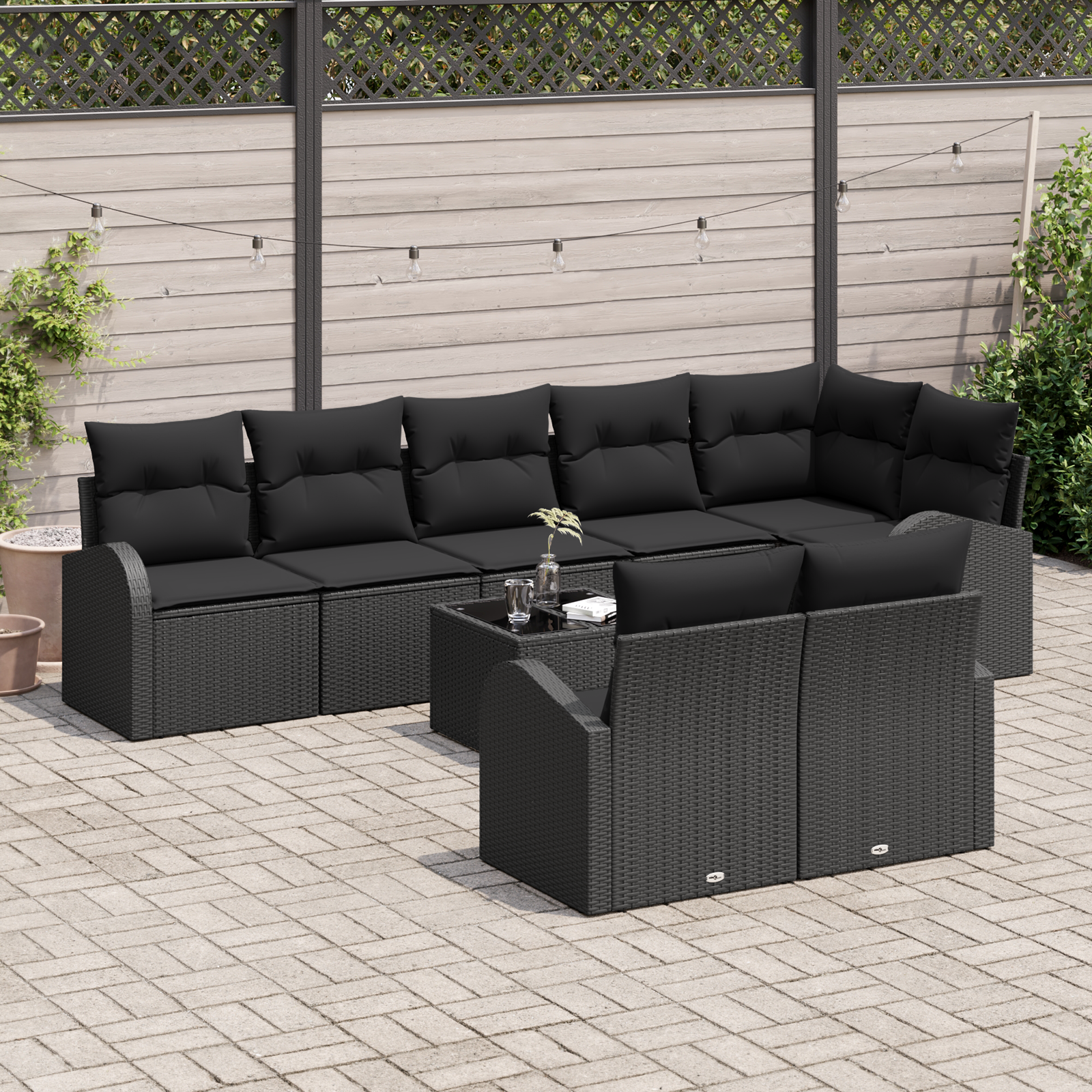 vidaXL 9-delige Tuinbankenset met kussens poly rattan beige