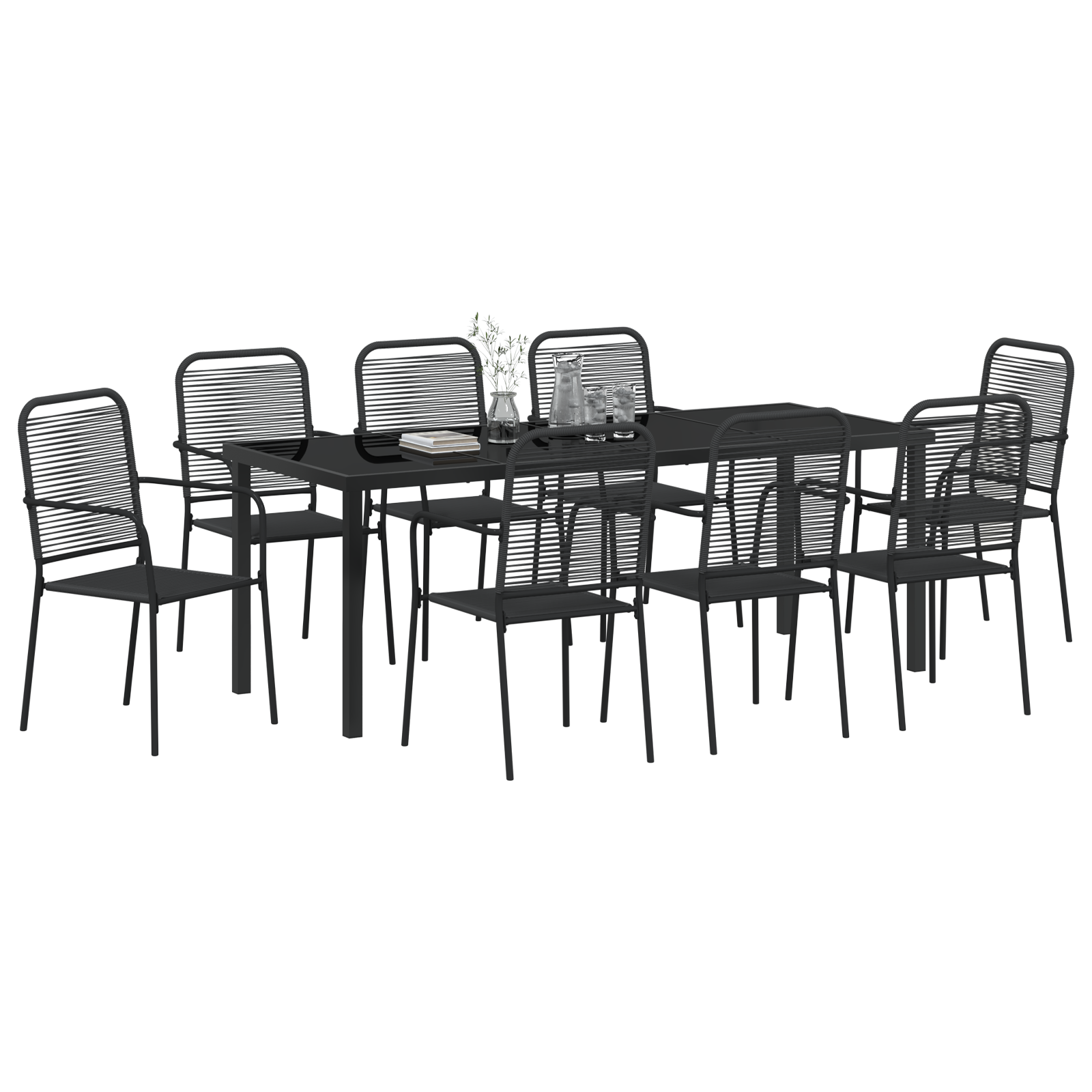 vidaXL 9-delige Tuinset met Eettafel van Zwart Katoenen Touw en Staal