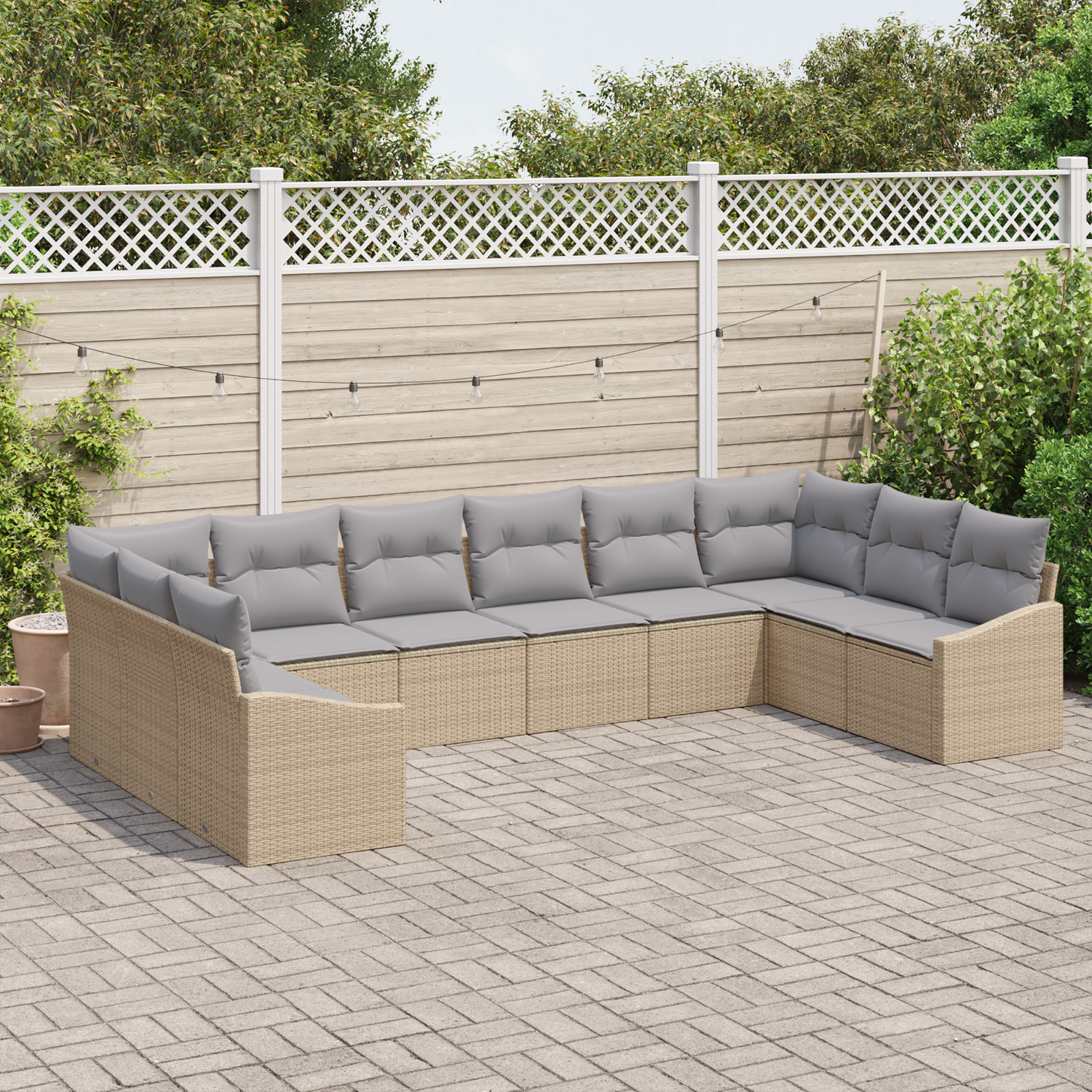 vidaXL 10-delige Tuinset met kussens poly rattan beige