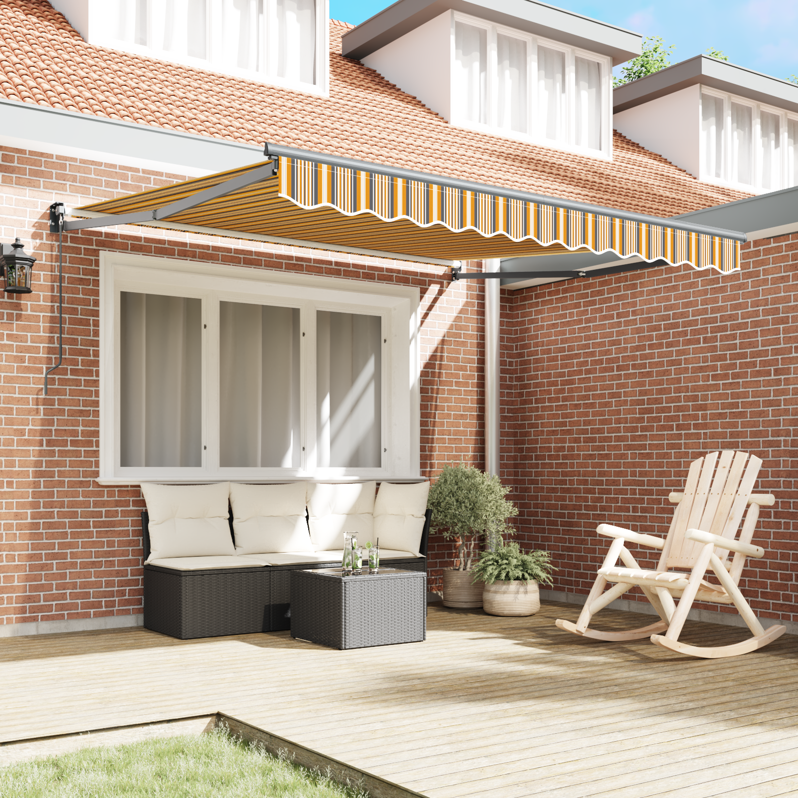 vidaXL Handmatige Uittrekbare Luifel Multicolor Streep 350x250 cm