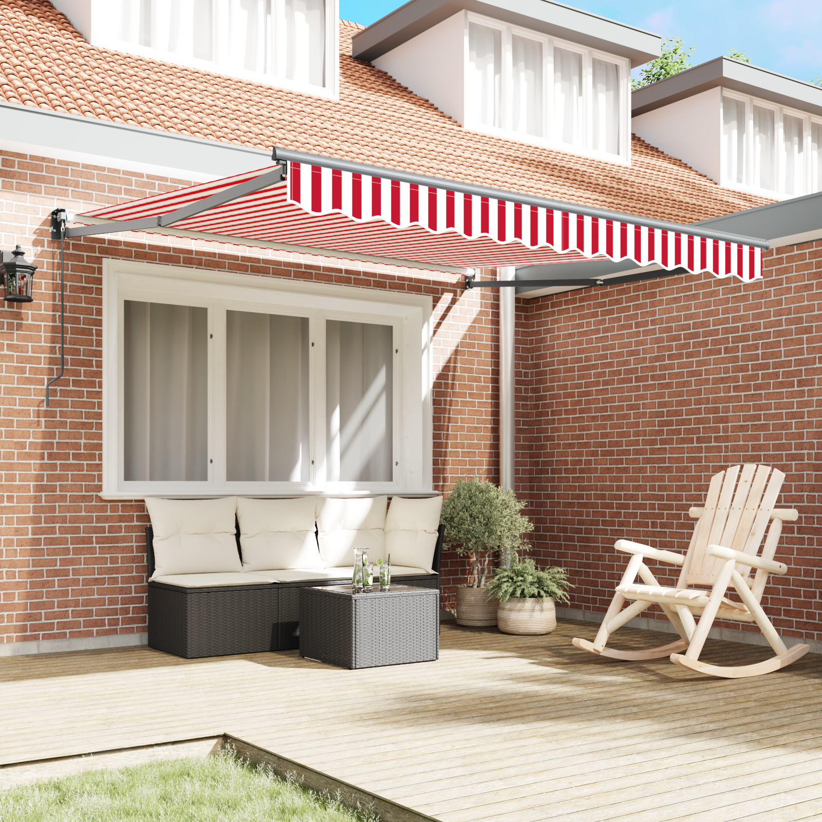 vidaXL Handmatig Uittrekbaar Ligbed Rood en Wit Gestreept 350x250 cm