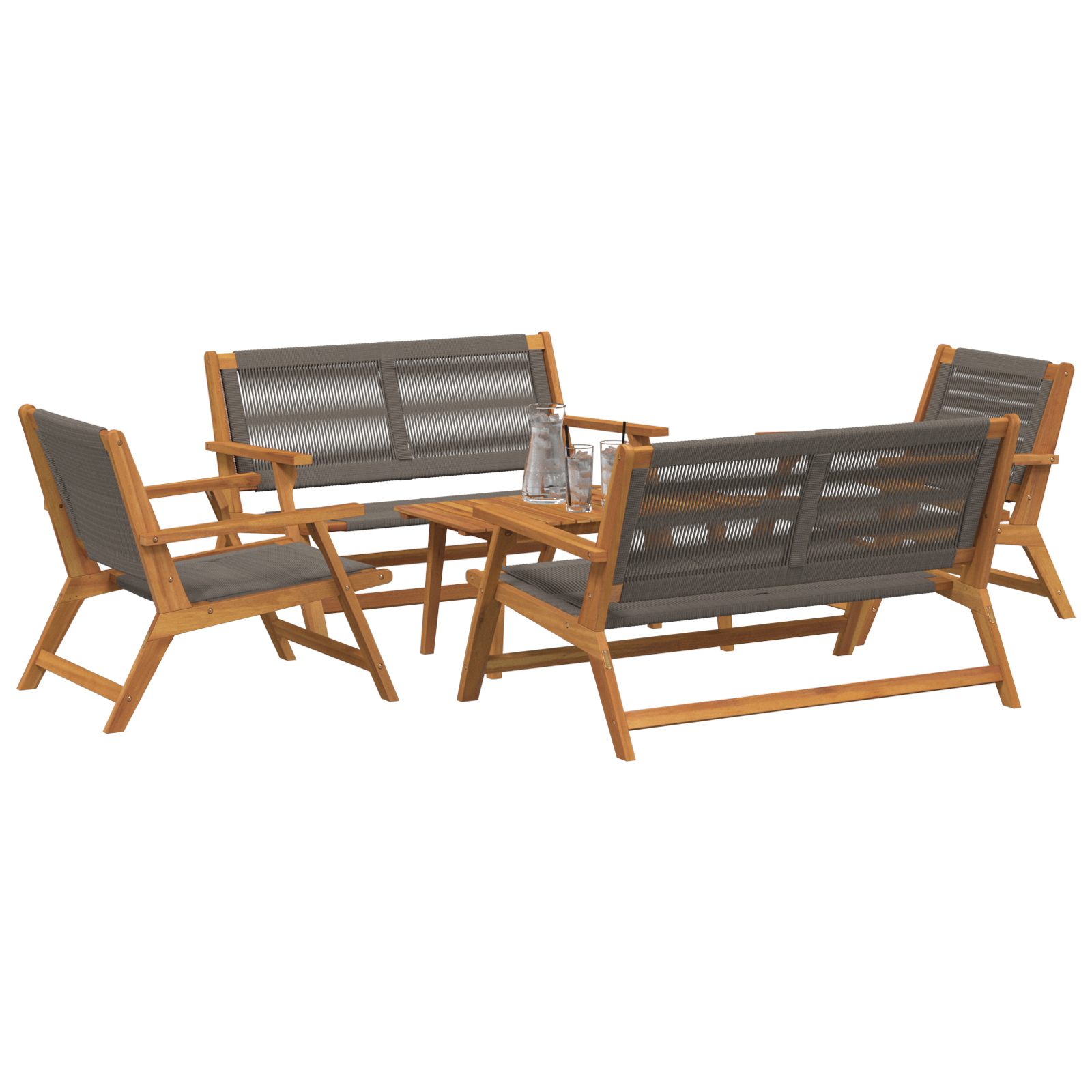 vidaXL Tuinstoelen met Tafel Set, 5 Stuks, Grijs, Massief Acaciahout