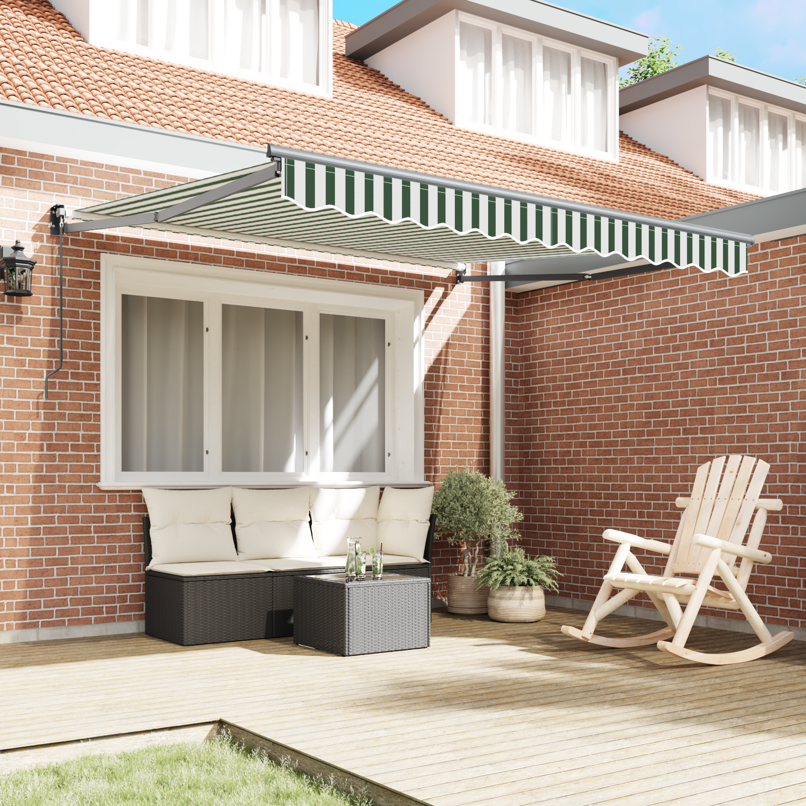 vidaXL Luifel handmatig uitschuifbaar 350x250 cm groen en wit