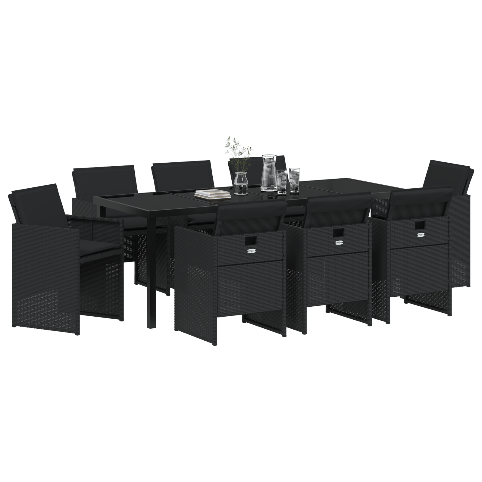 vidaXL 9-delige Tuinset met Kussens - Zwart Poly Rattan