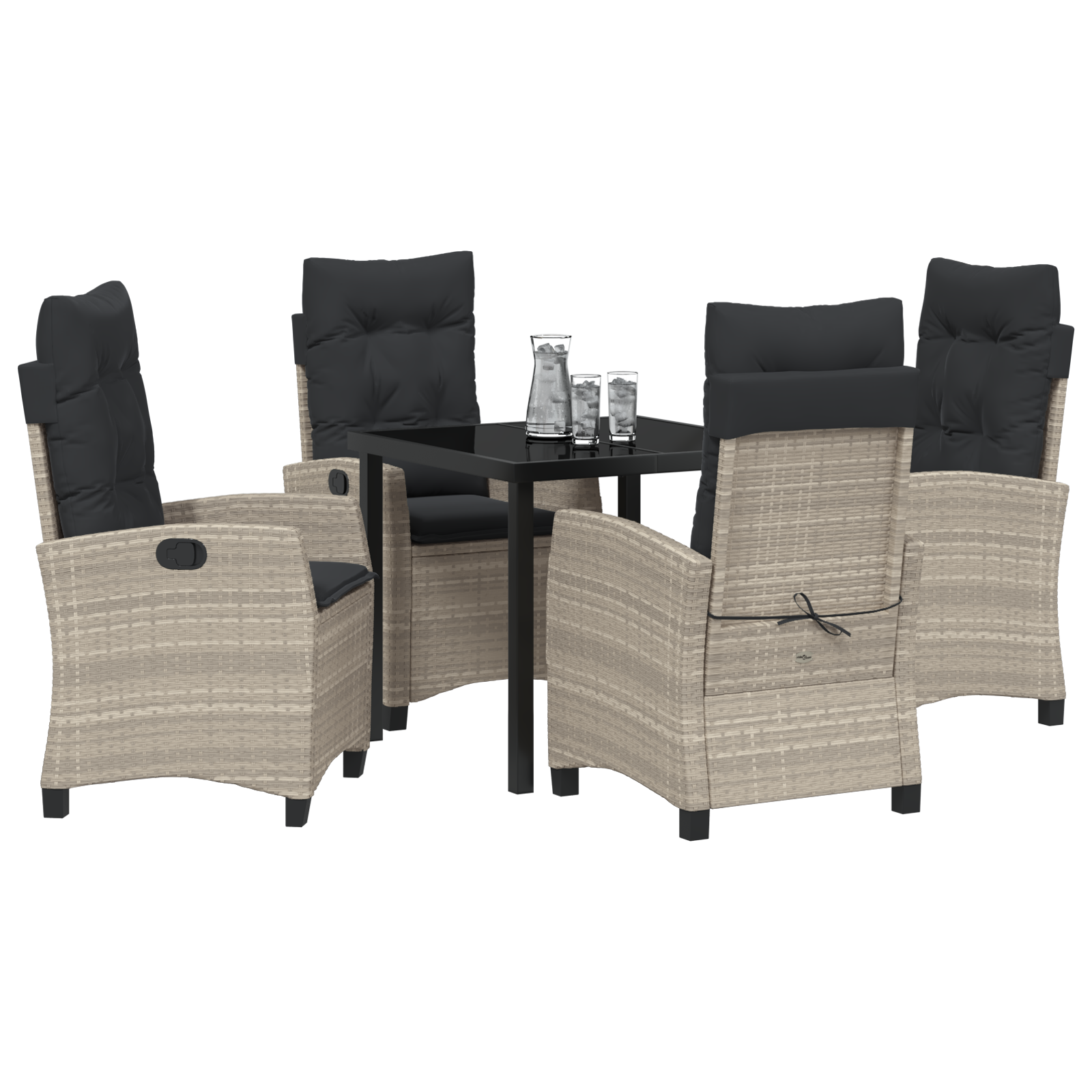 vidaXL 5-delige Tuinset met Kussens - Lichtgrijs Poly Rattan