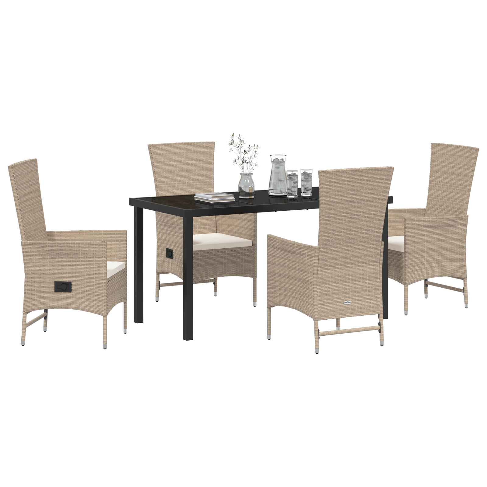 vidaXL 5-delige Tuinset met Kussens Beige Poly Rattan
