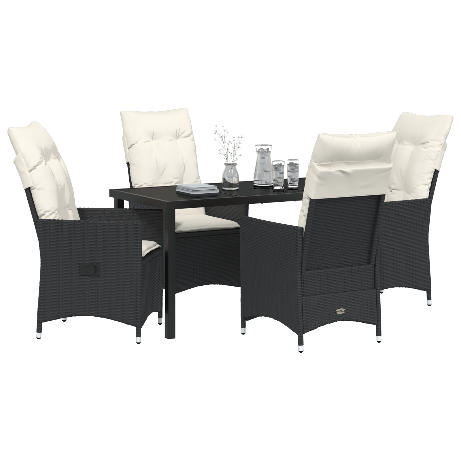vidaXL 5-delige Tuin Eetset met Kussens Zwart Poly Rattan