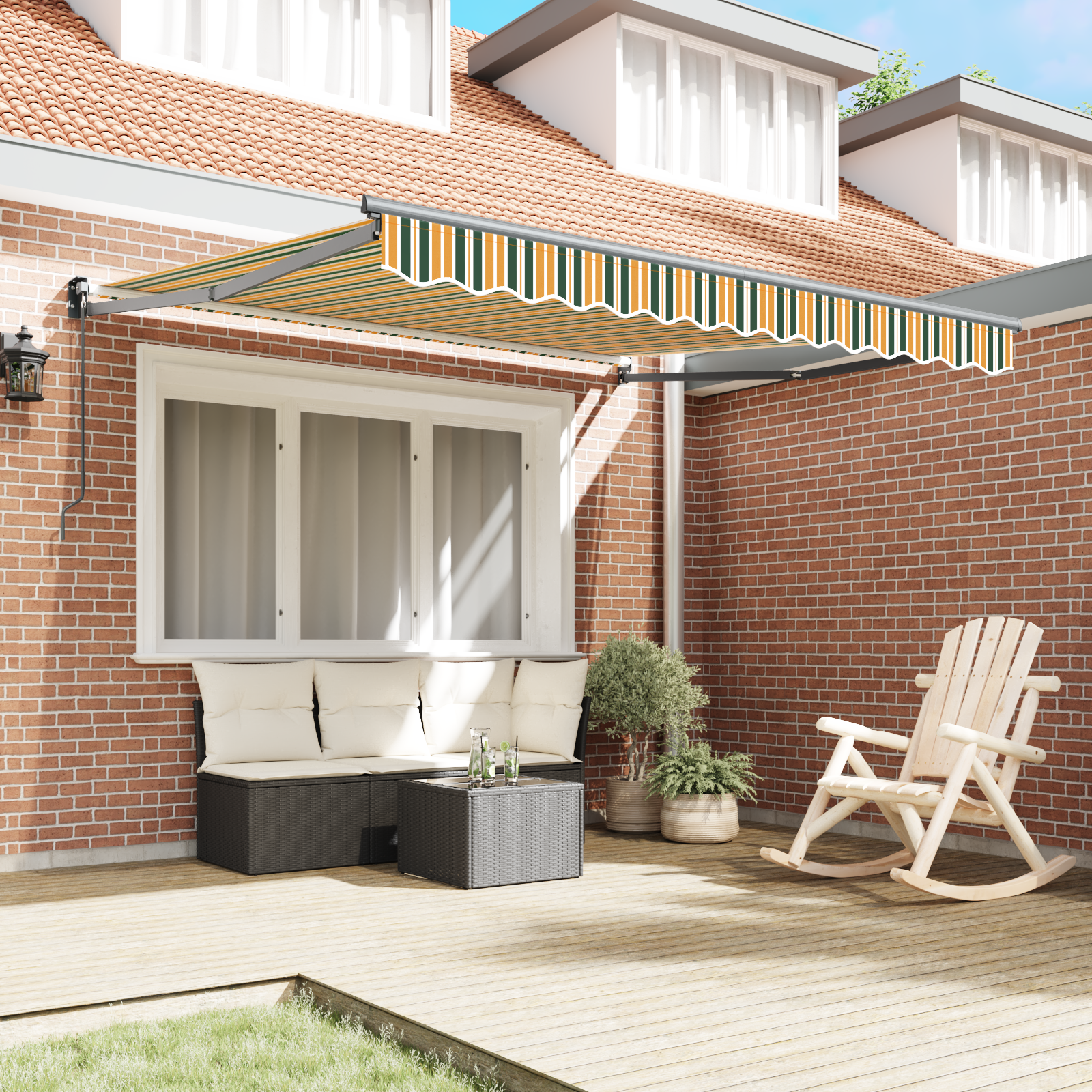 vidaXL Handmatig Uittrekbaar Ligbed Groen en Geel 350x250 cm