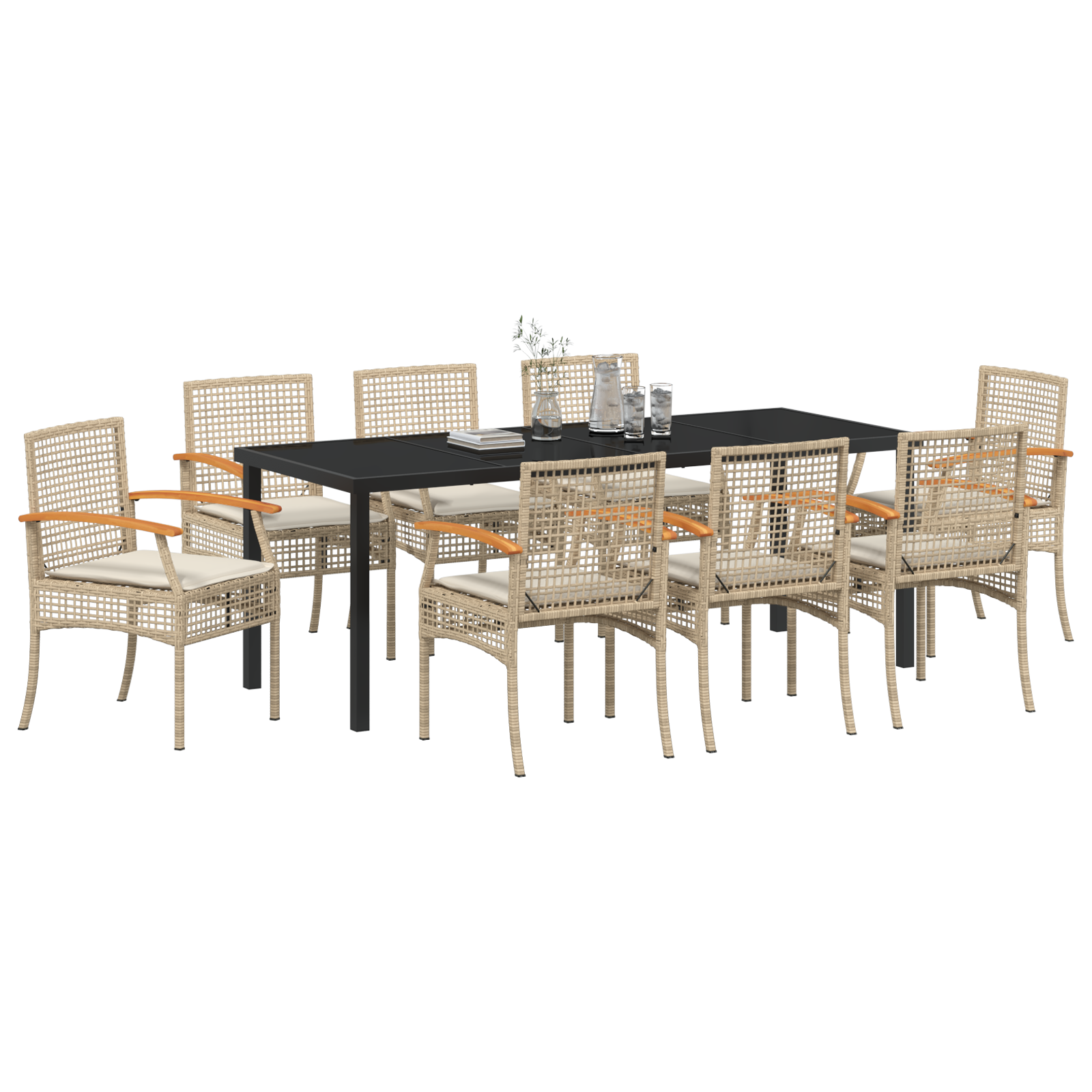 vidaXL 9-delige Tuinset met Kussens Beige Poly Rattan