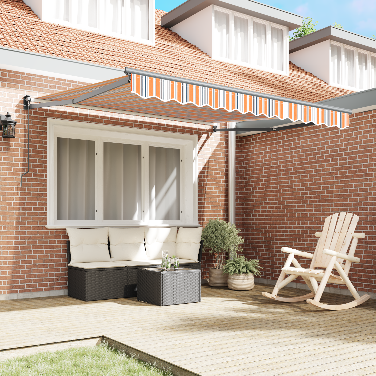 vidaXL Handmatige Uitschuifbare Zonwering Multikleur Streep 350x250 cm