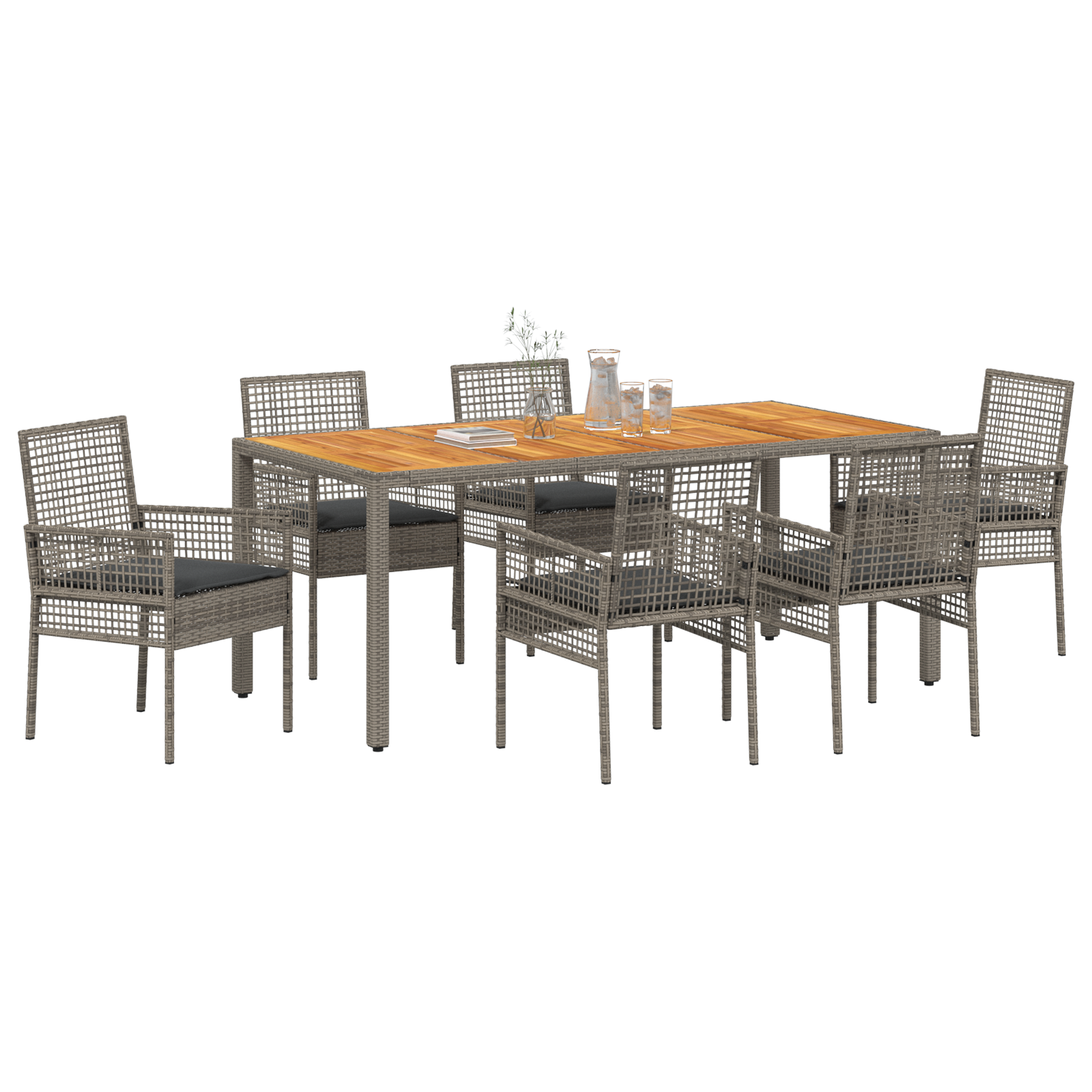vidaXL 7-delige tuinset met kussens in grijs poly rattan