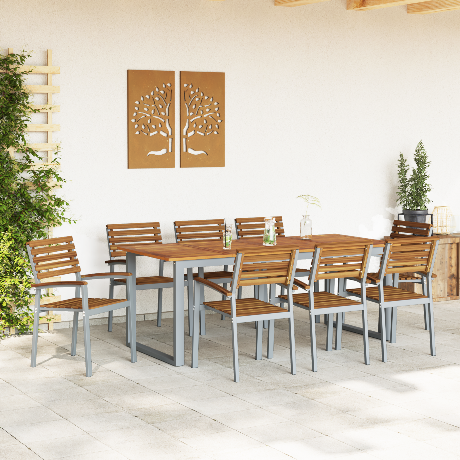 vidaXL Stapelbare Tu Stoelen 8 stks Massief Hout Acacia en Metaal