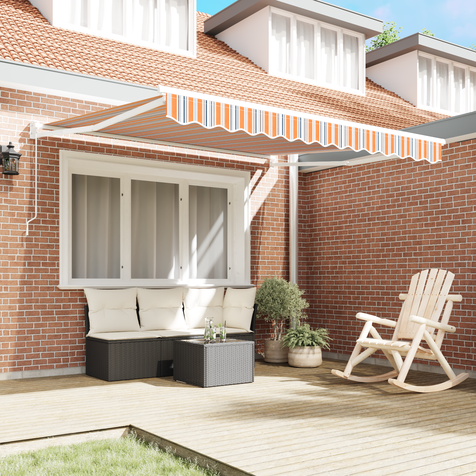 vidaXL Handmatig Uittrekbaar Zonnescherm Multicolor Streep 350x250 cm