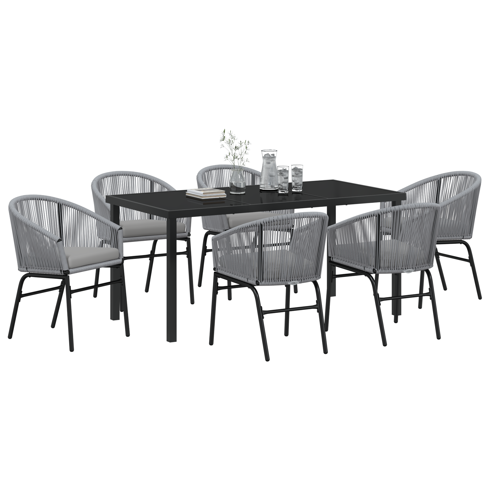 vidaXL 7-delige Tuin Eettafel Set - Grijze Poly Rattan