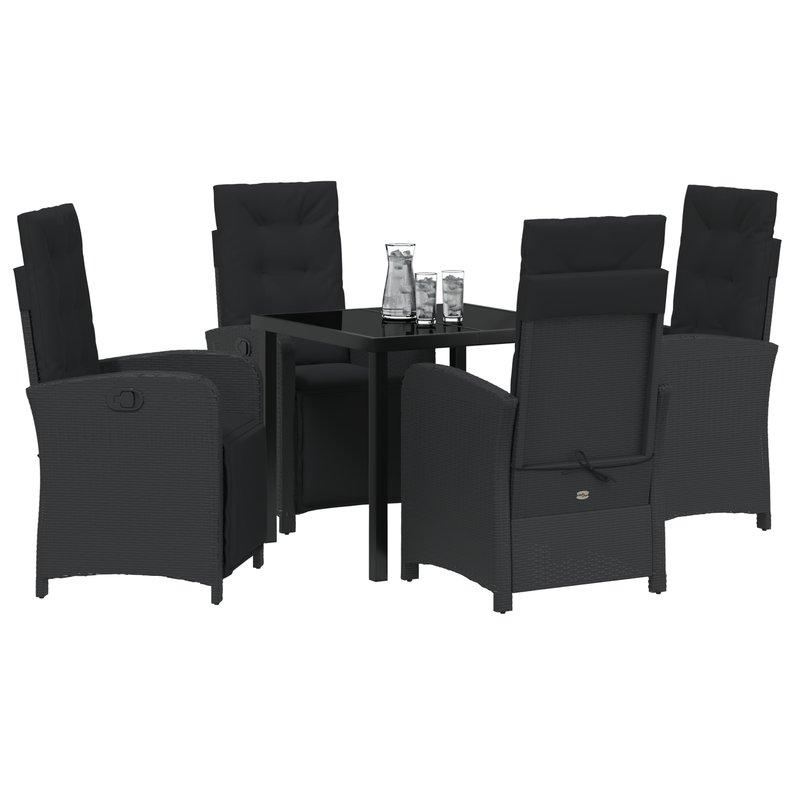 vidaXL 5-delige tuin eetset met kussens zwart poly rattan