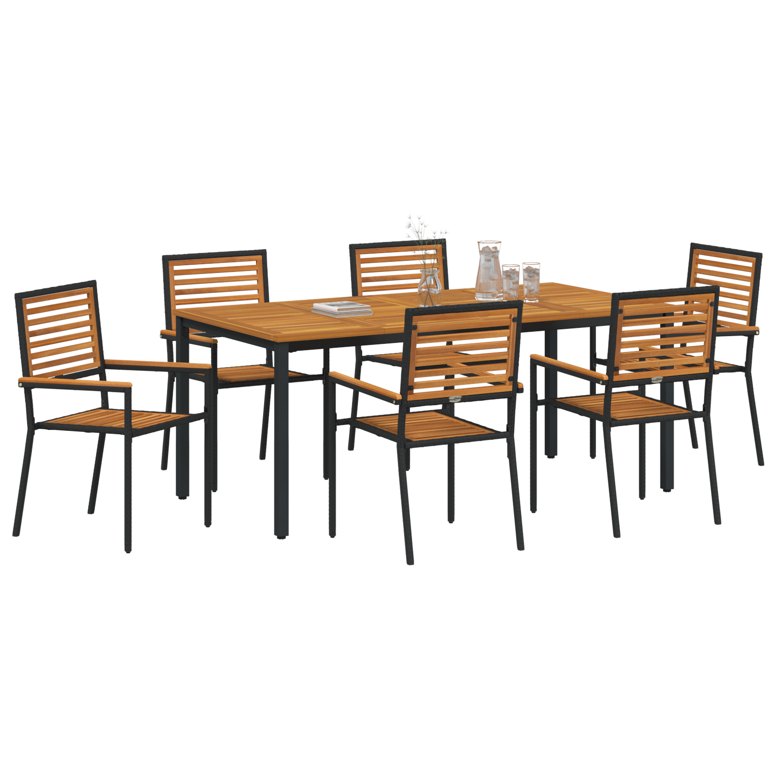 vidaXL 7-delige tuinset Zwart Poly Rattan Acacia