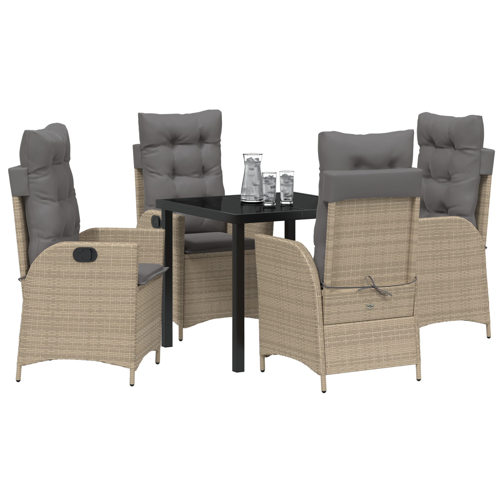 vidaXL 5-delige tuinset met kussens in beige poly rattan