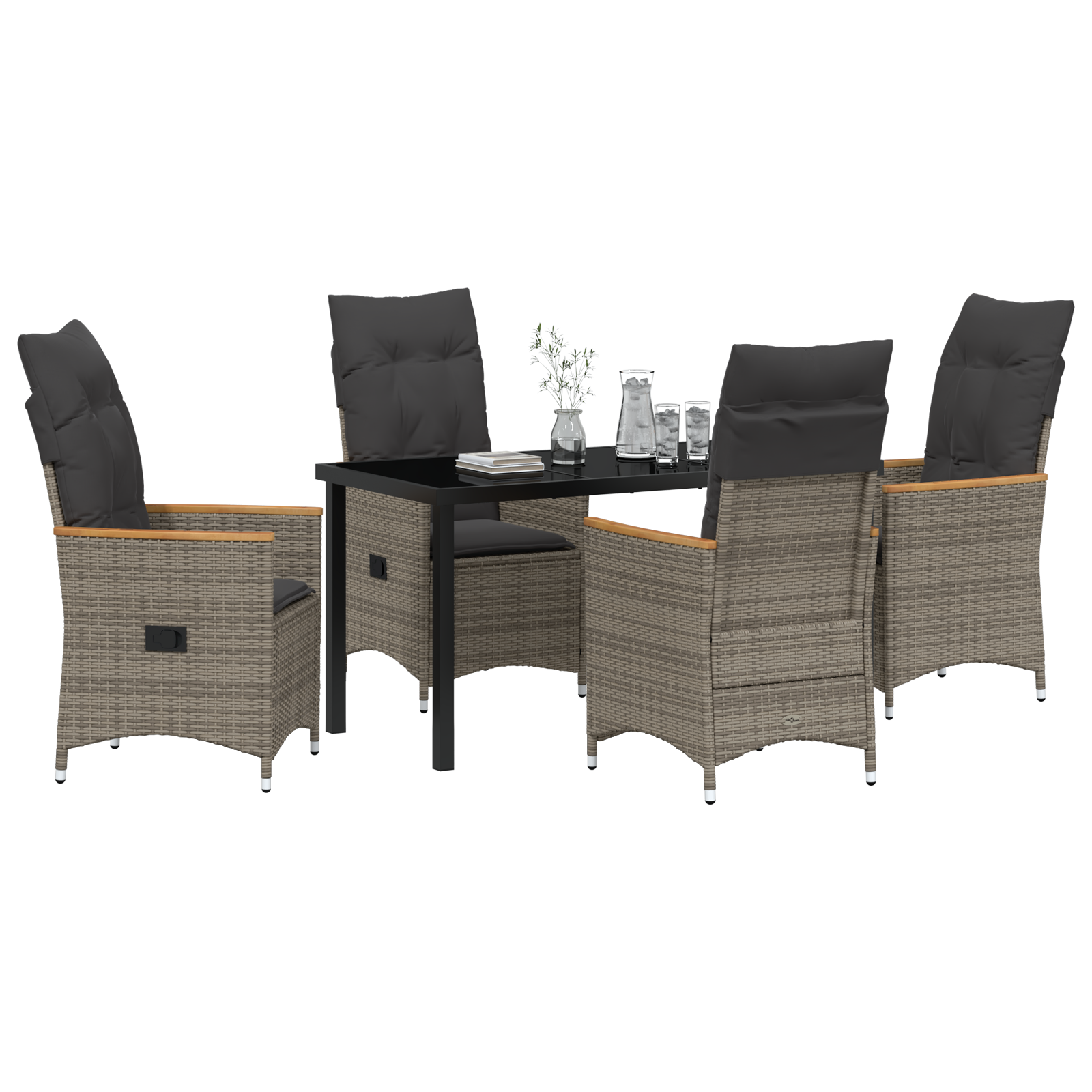 vidaXL 5-Persoons Tuin Eetset met Kussens in Grijs Poly Rattan