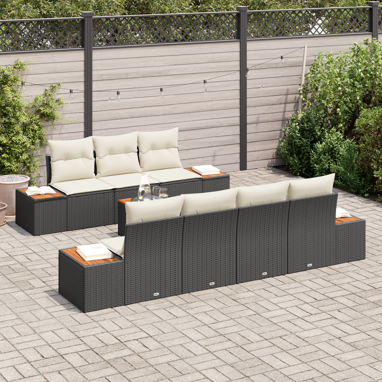 vidaXL 8-delige Tuinbankenset met kussens poly rattan acacia zwart