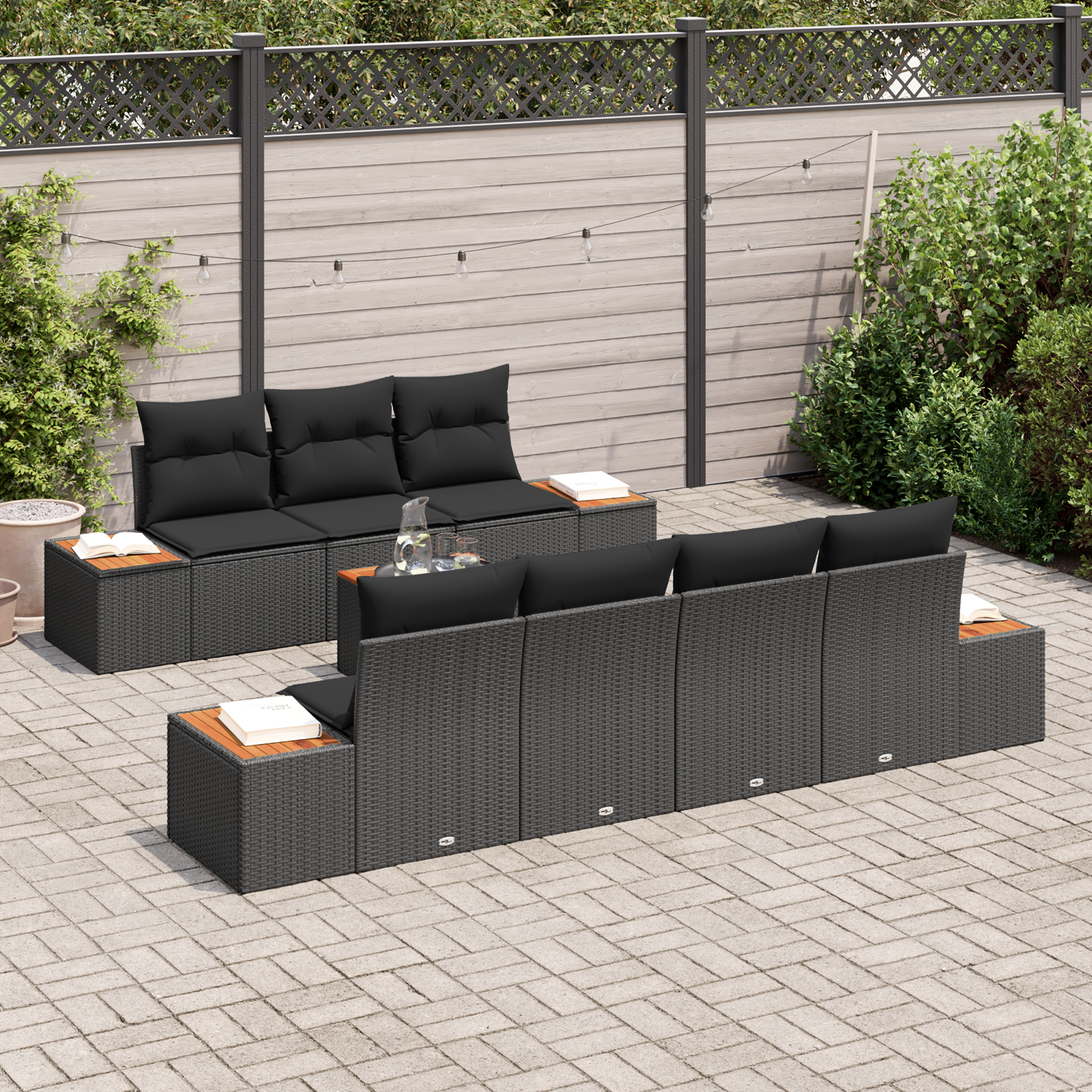 vidaXL 8-delige Tuinbankenset met kussens poly rattan acacia zwart