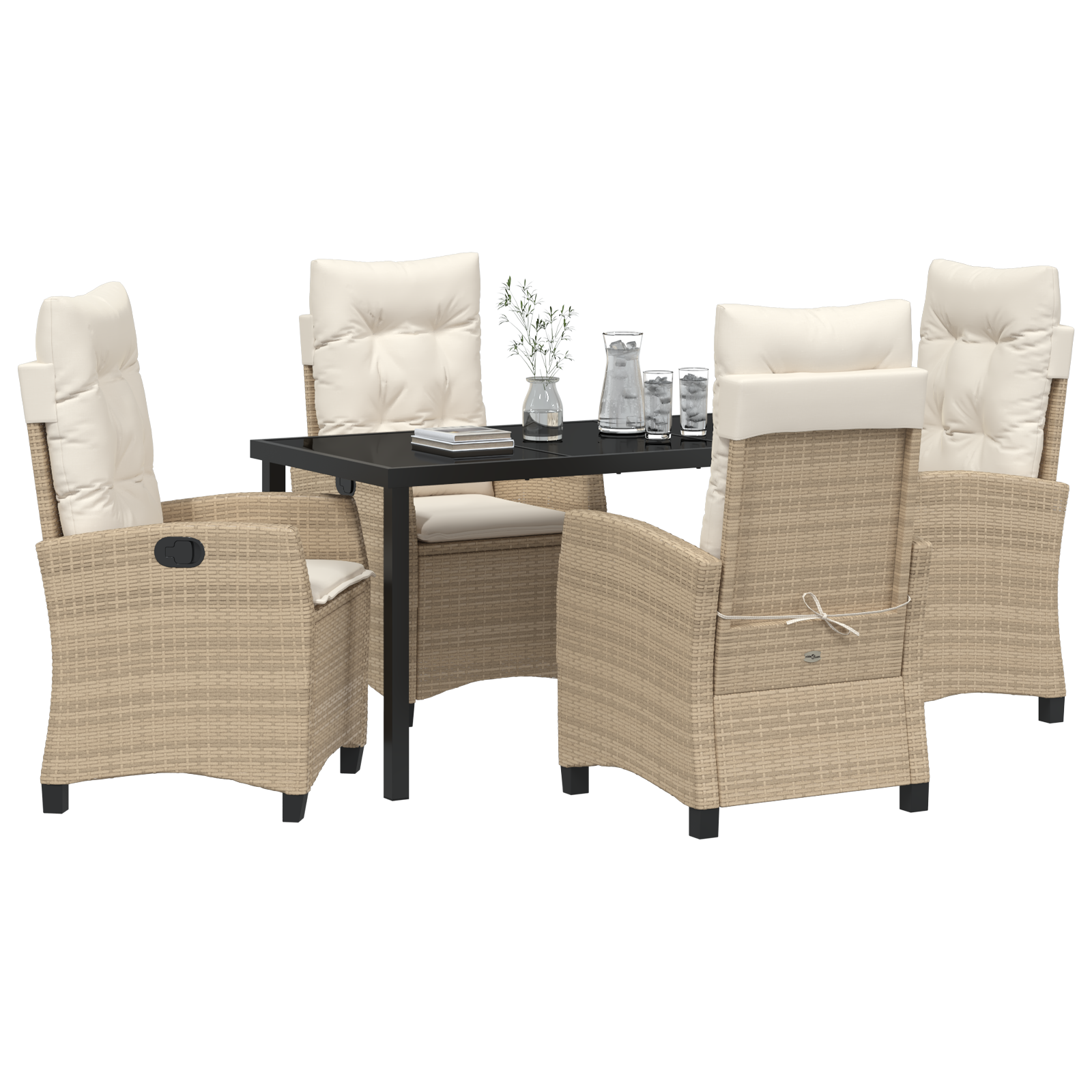 vidaXL 5-delige Eettafel Set voor de Tuin met Kussens - Beige Poly Rattan