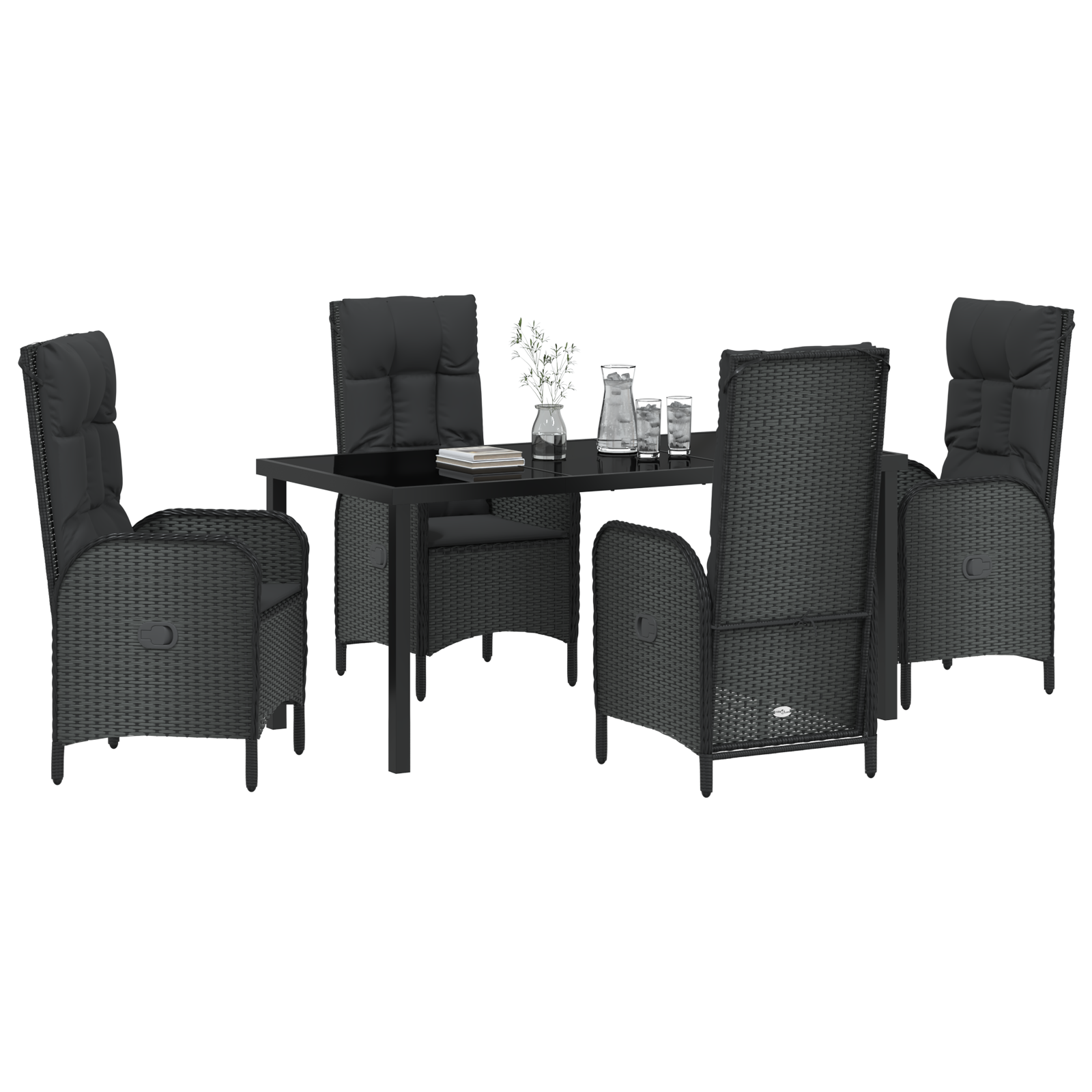 vidaXL 5-delige Tuin Eettafelset Zwart Poly Rattan
