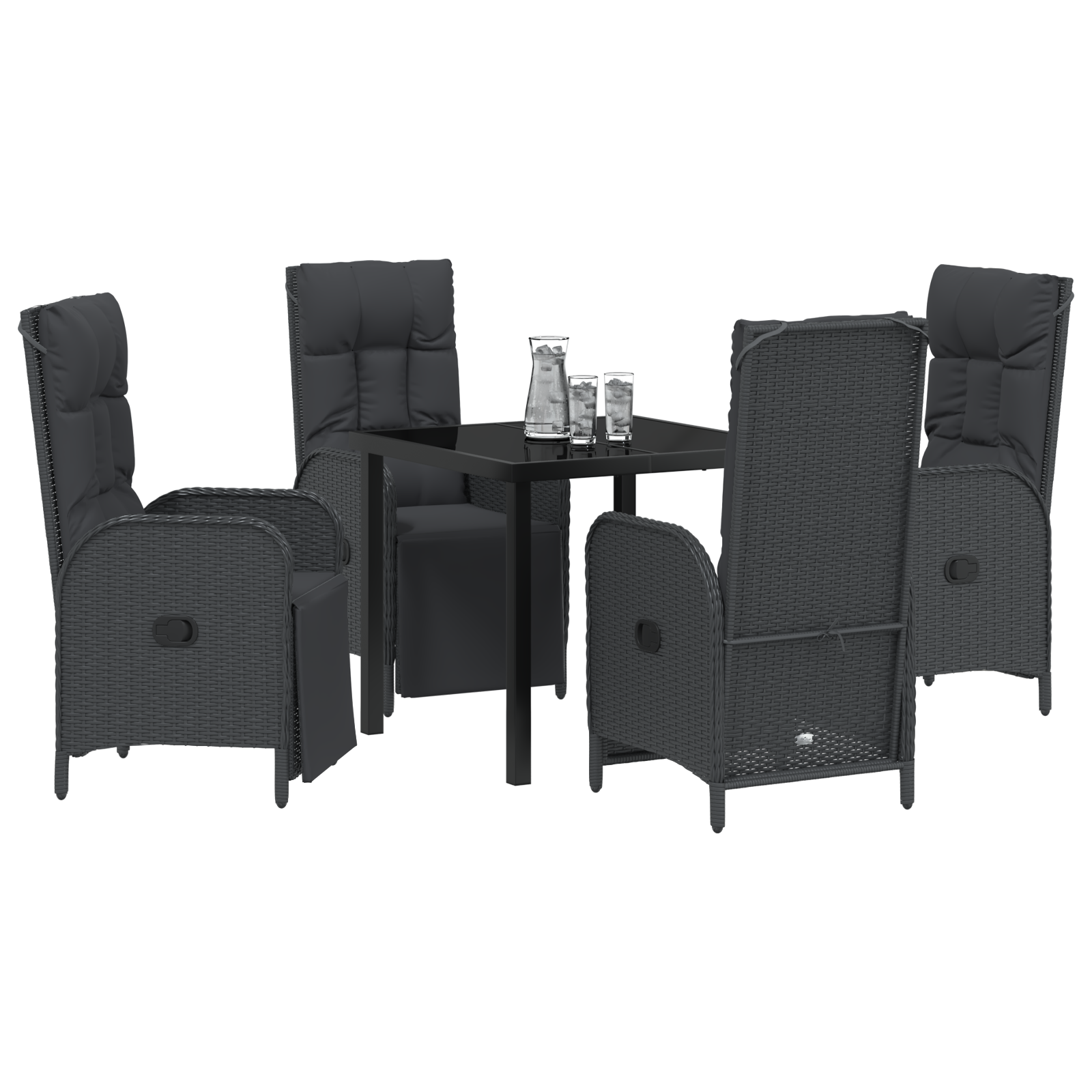 vidaXL Tuin Eetset van 5 Stukken met Kussens Zwart Poly Rattan