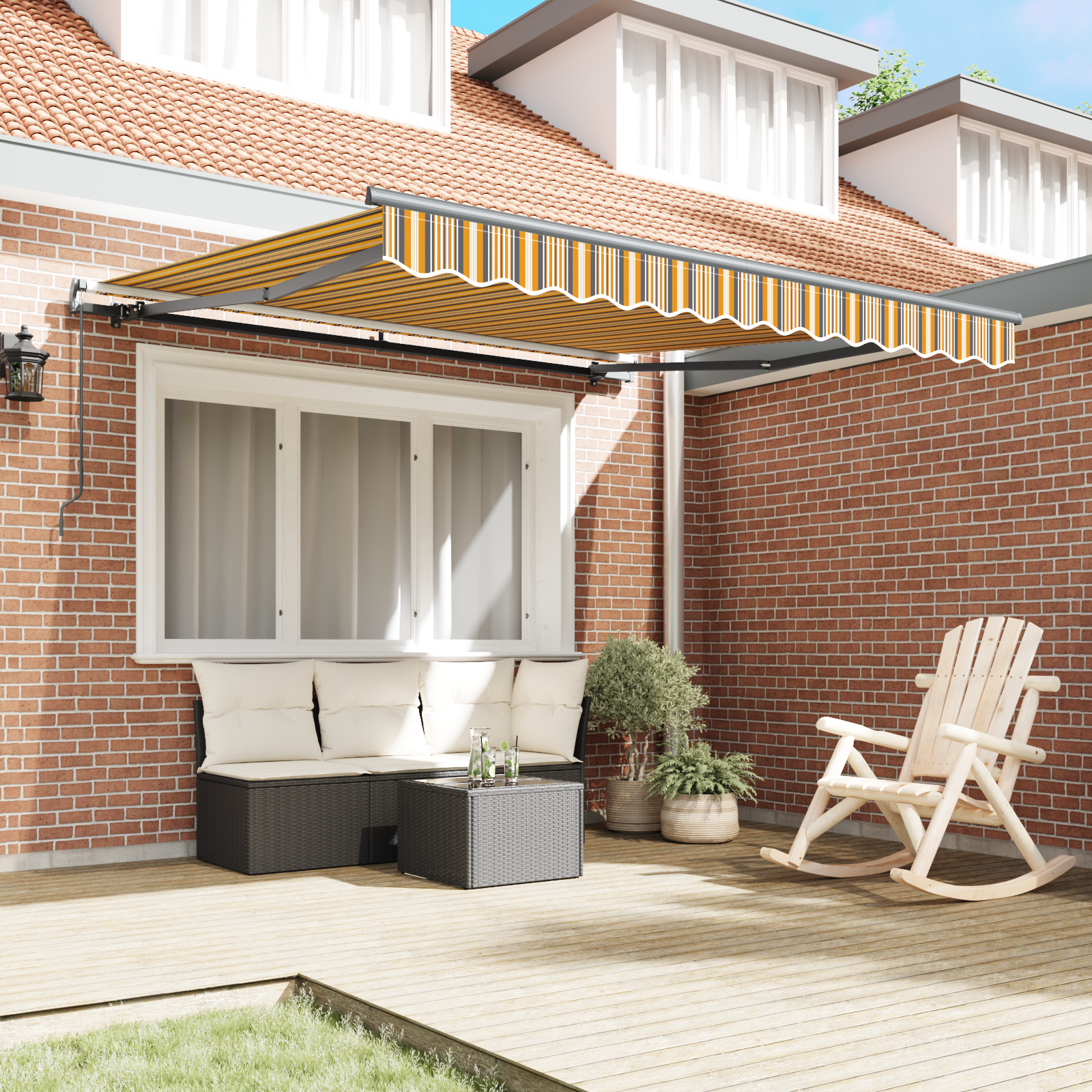vidaXL Handmatige Intrekbare Zonwering Multikleur Gestreept 350 x 250 cm