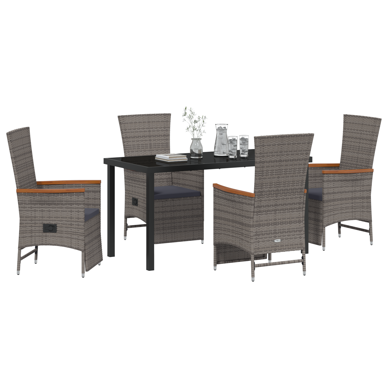 vidaXL 5-delige tuin eetset met kussens Grijs Poly Rattan