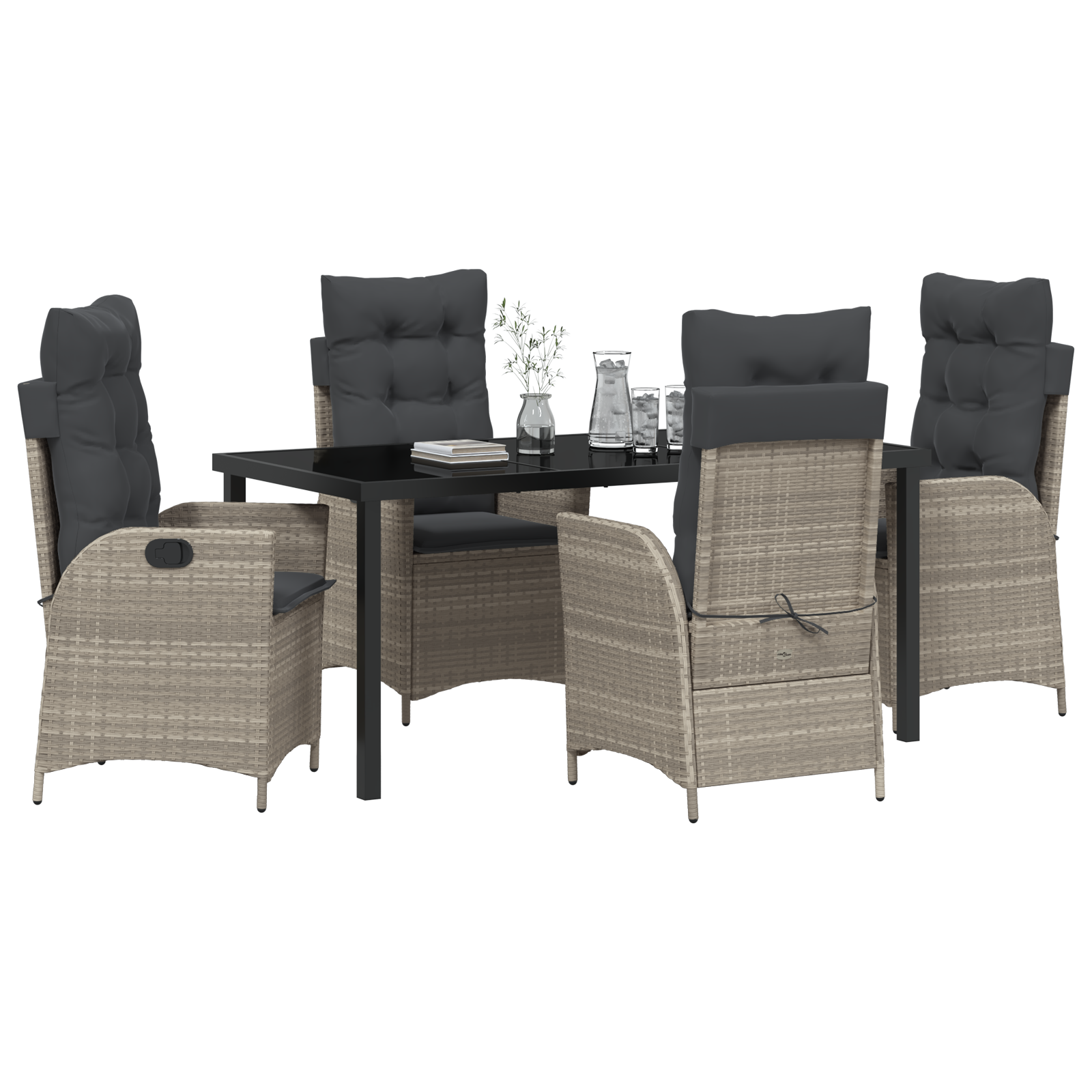 vidaXL 5-delige tuinset met kussens lichtgrijs poly rattan