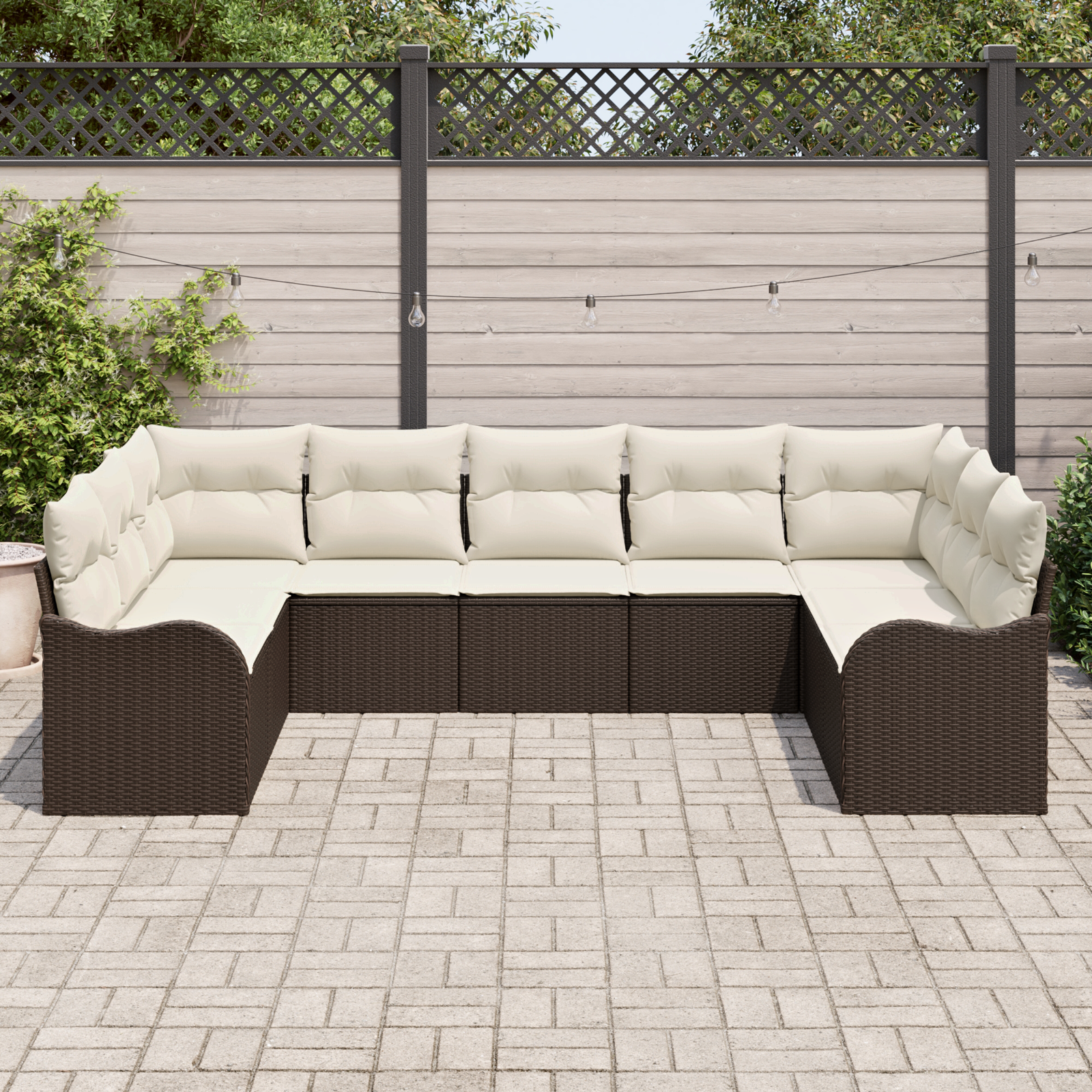 vidaXL 9-delige tuinset met kussens bruin poly rattan