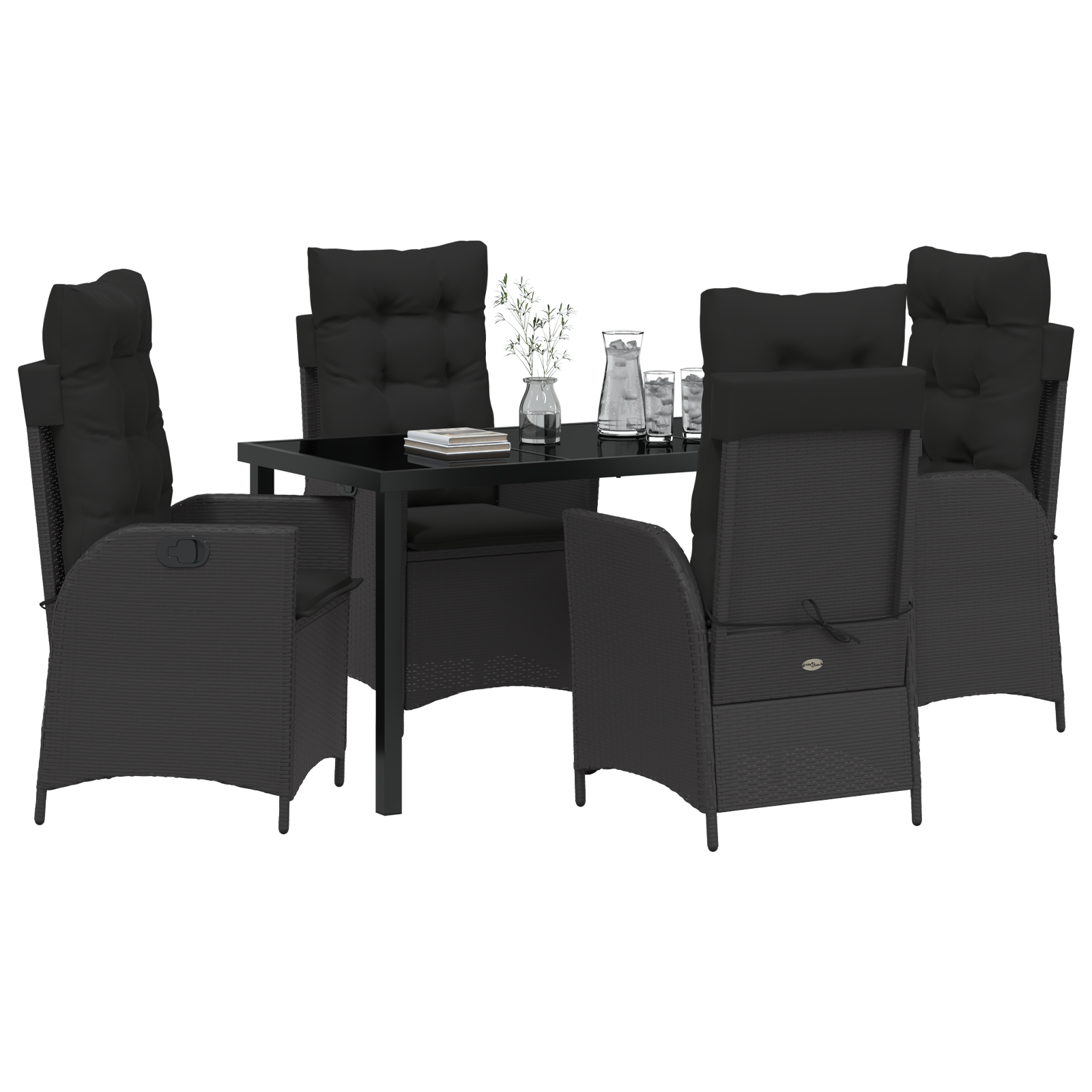 vidaXL 5-delige Tuinset met Kussens Zwart Poly Rattan