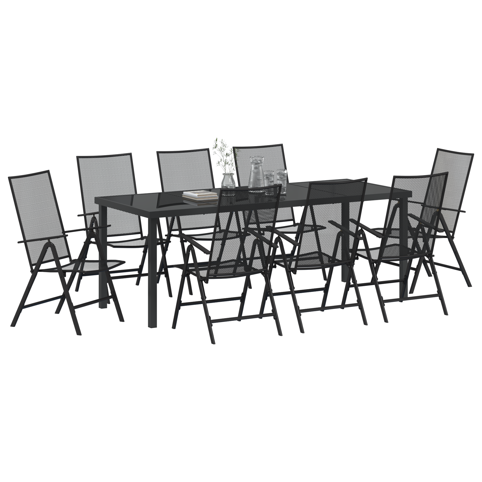 vidaXL 9-delige Tuin Eettafel Set in Antraciet Staal