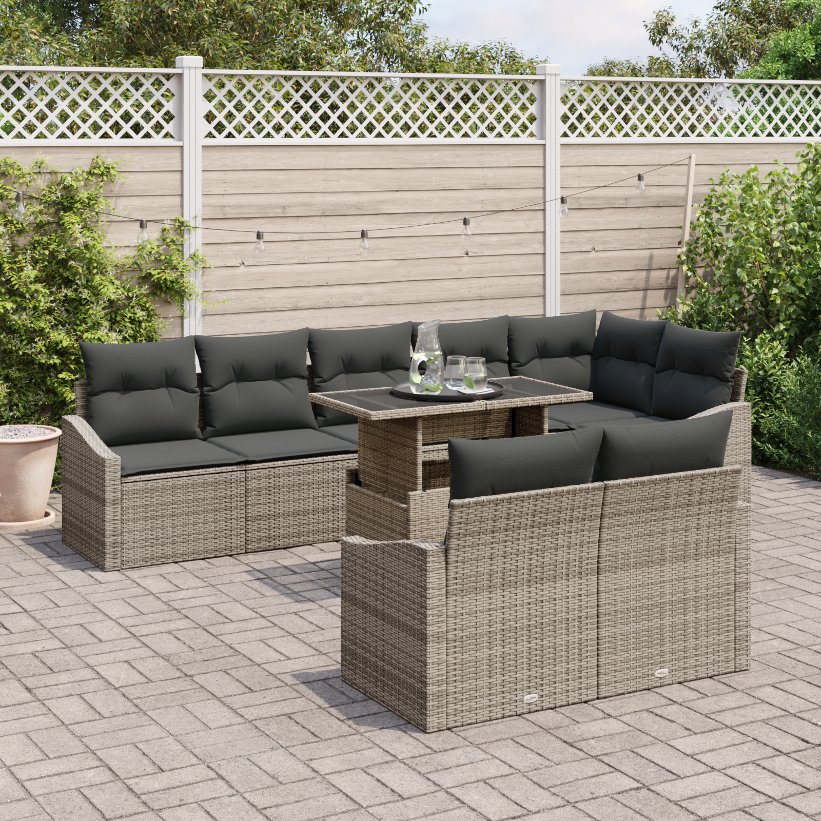 vidaXL 9-delige Tuinbankenset met kussens poly rattan grijs