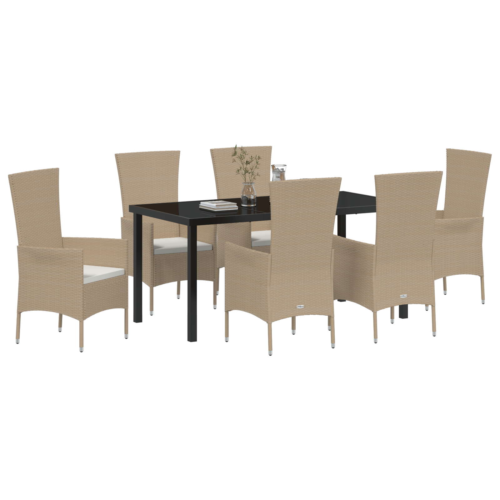 vidaXL 7-delige Tuinset met kussens poly rattan beige
