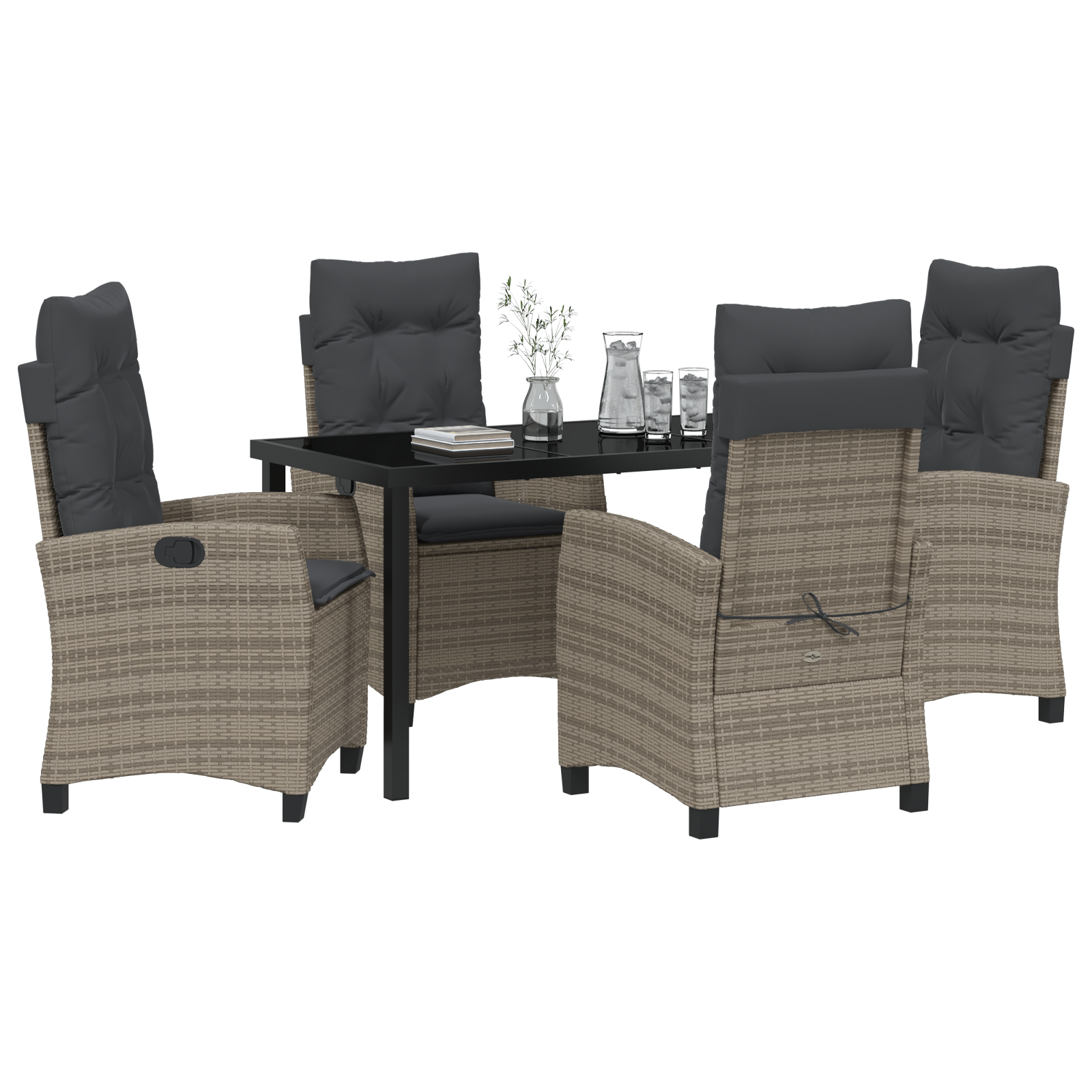 vidaXL 5-DELIGE Tuin Eetset met Kussens in Grijs Poly Rattan