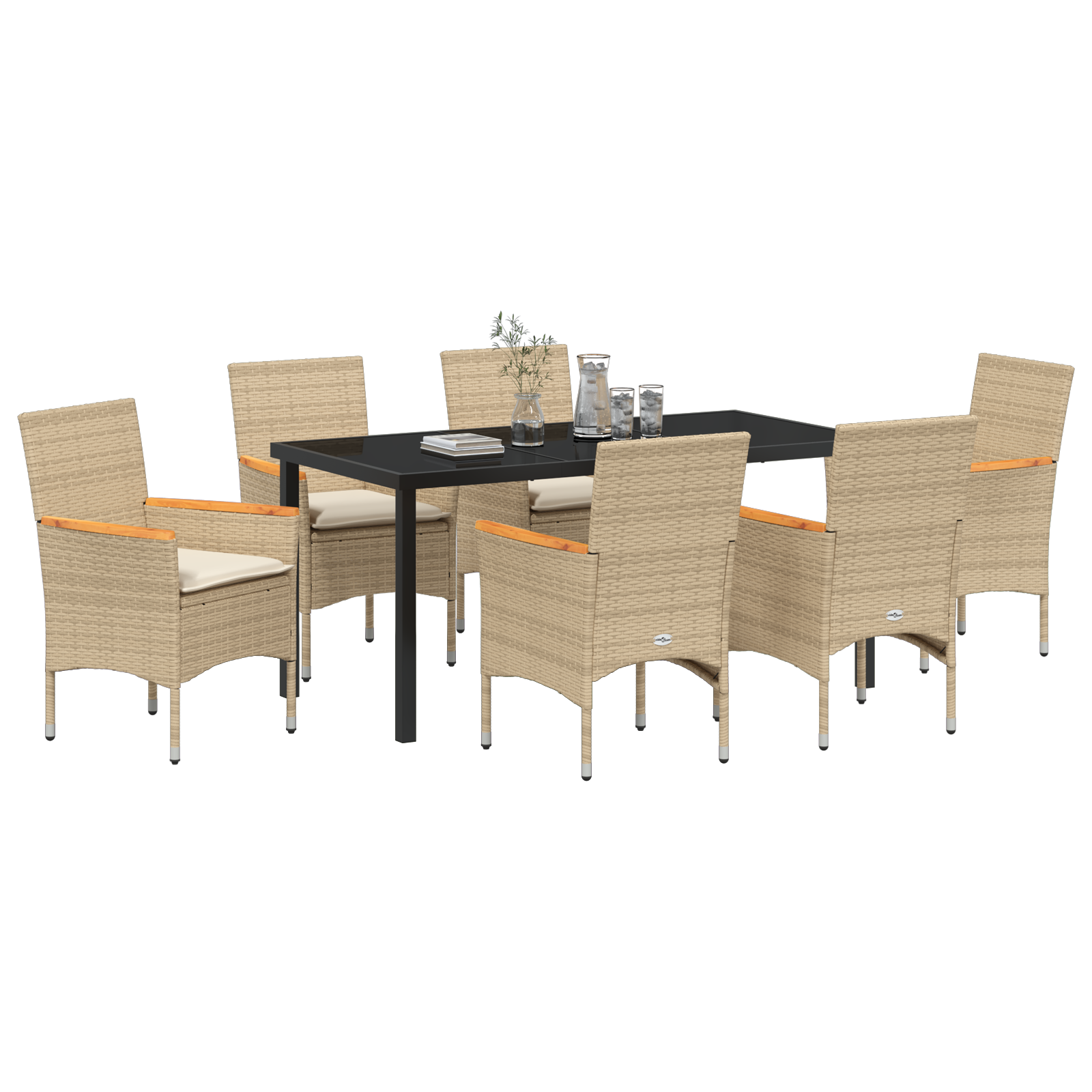 vidaXL 7-delige Tuinset met Kussens in Beige Poly Rattan