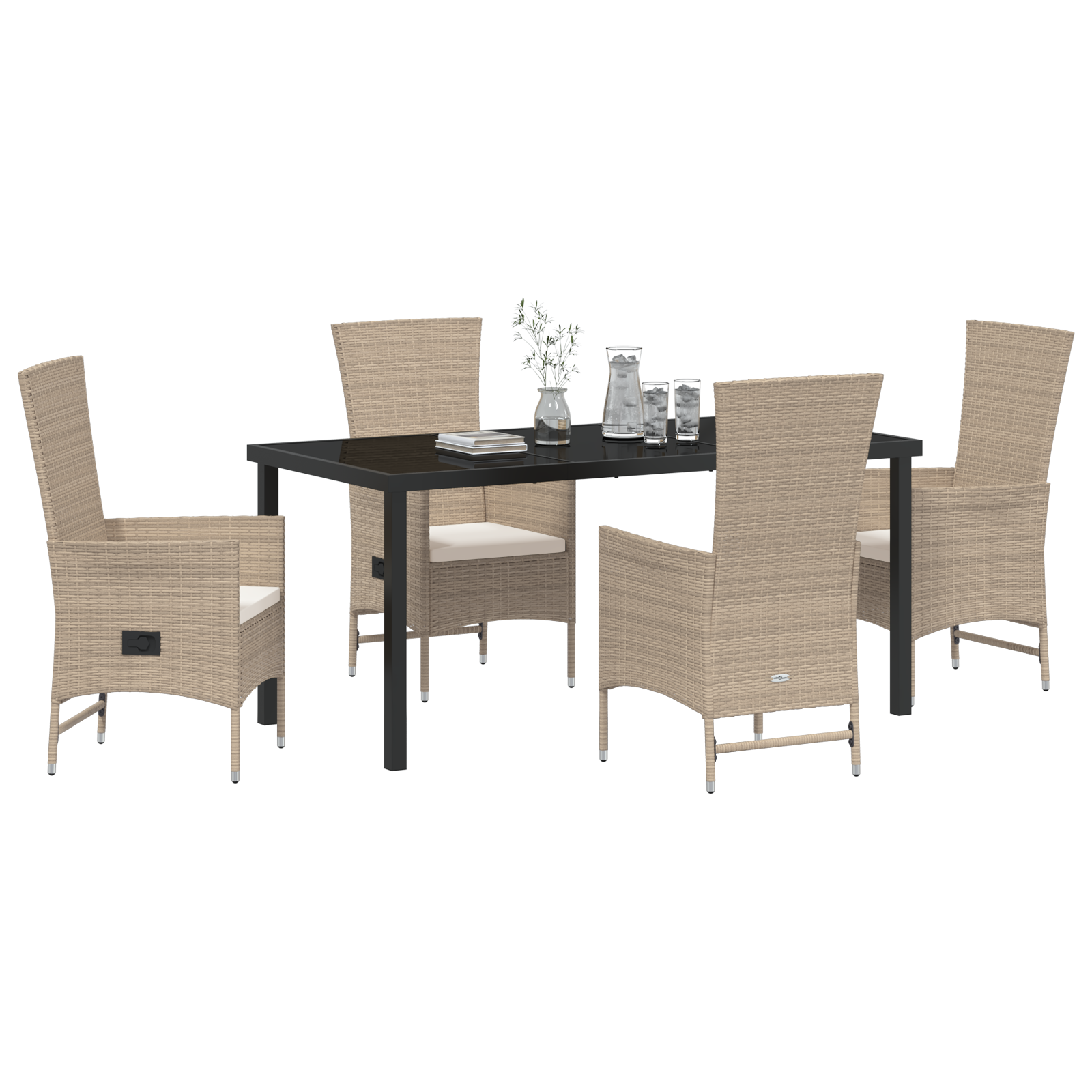 vidaXL 5-delige tuinset met kussens in beige poly rattan