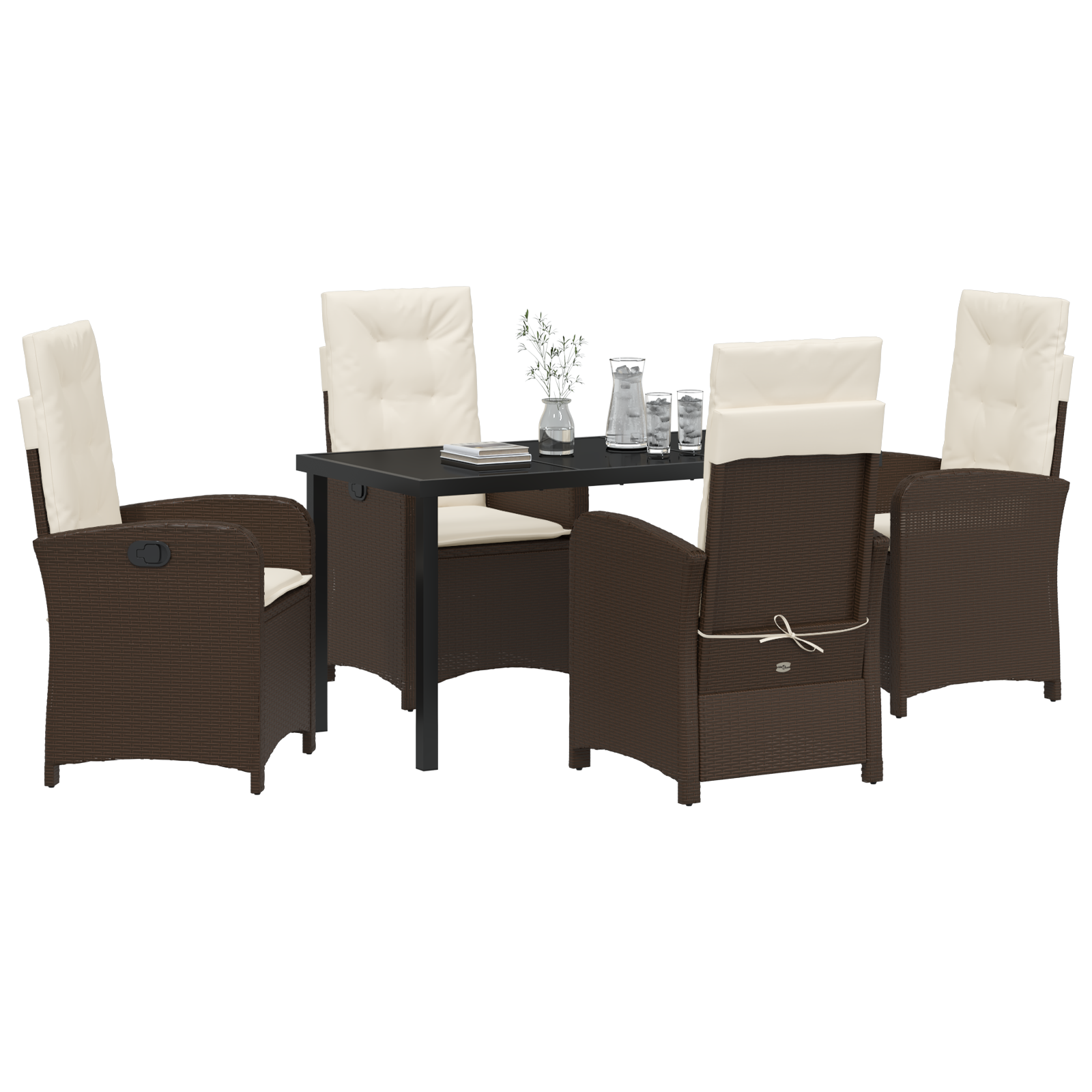 vidaXL 5-delige tuinset met kussens bruin poly rattan