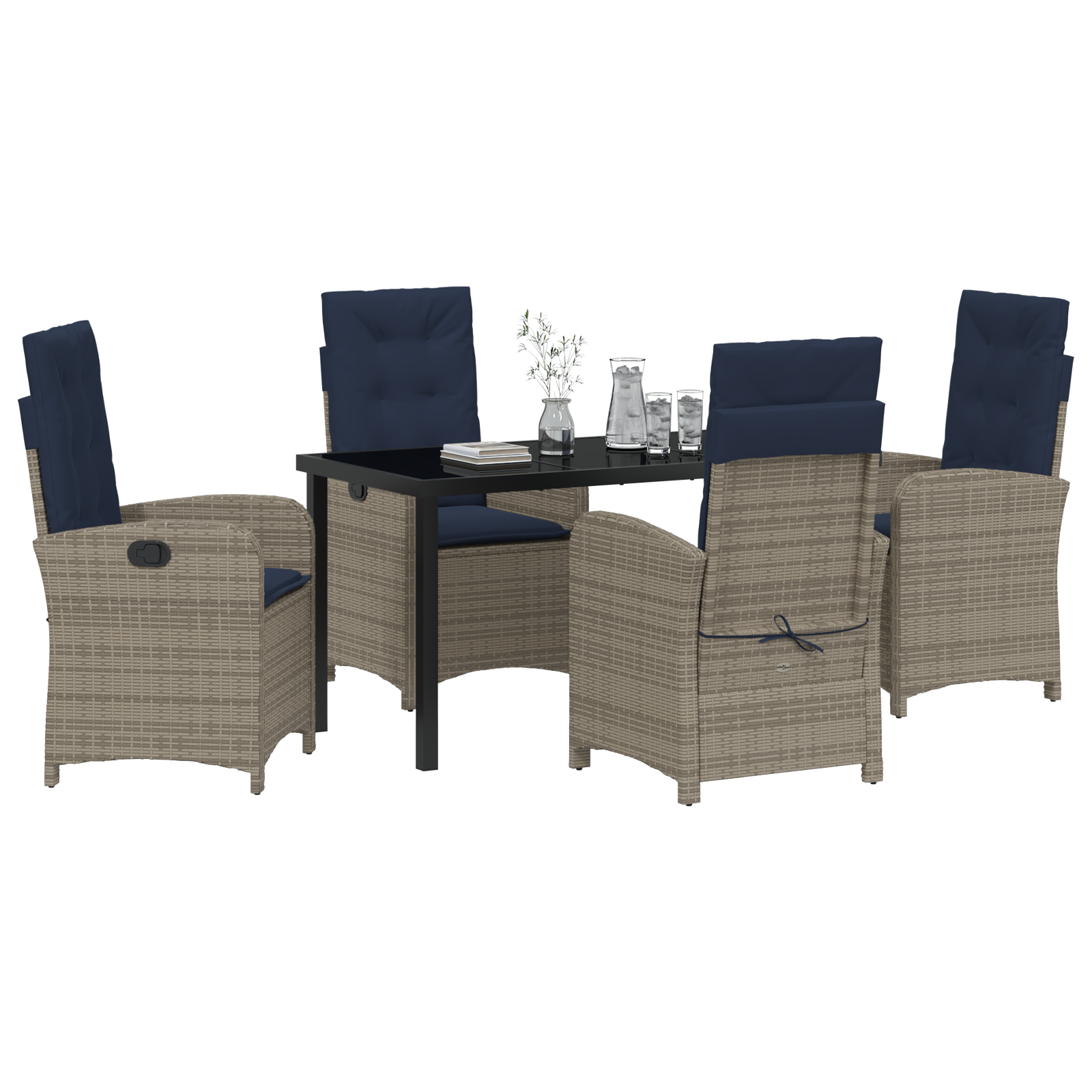 vidaXL 5-delige tuinset met kussens in het grijs van poly rattan