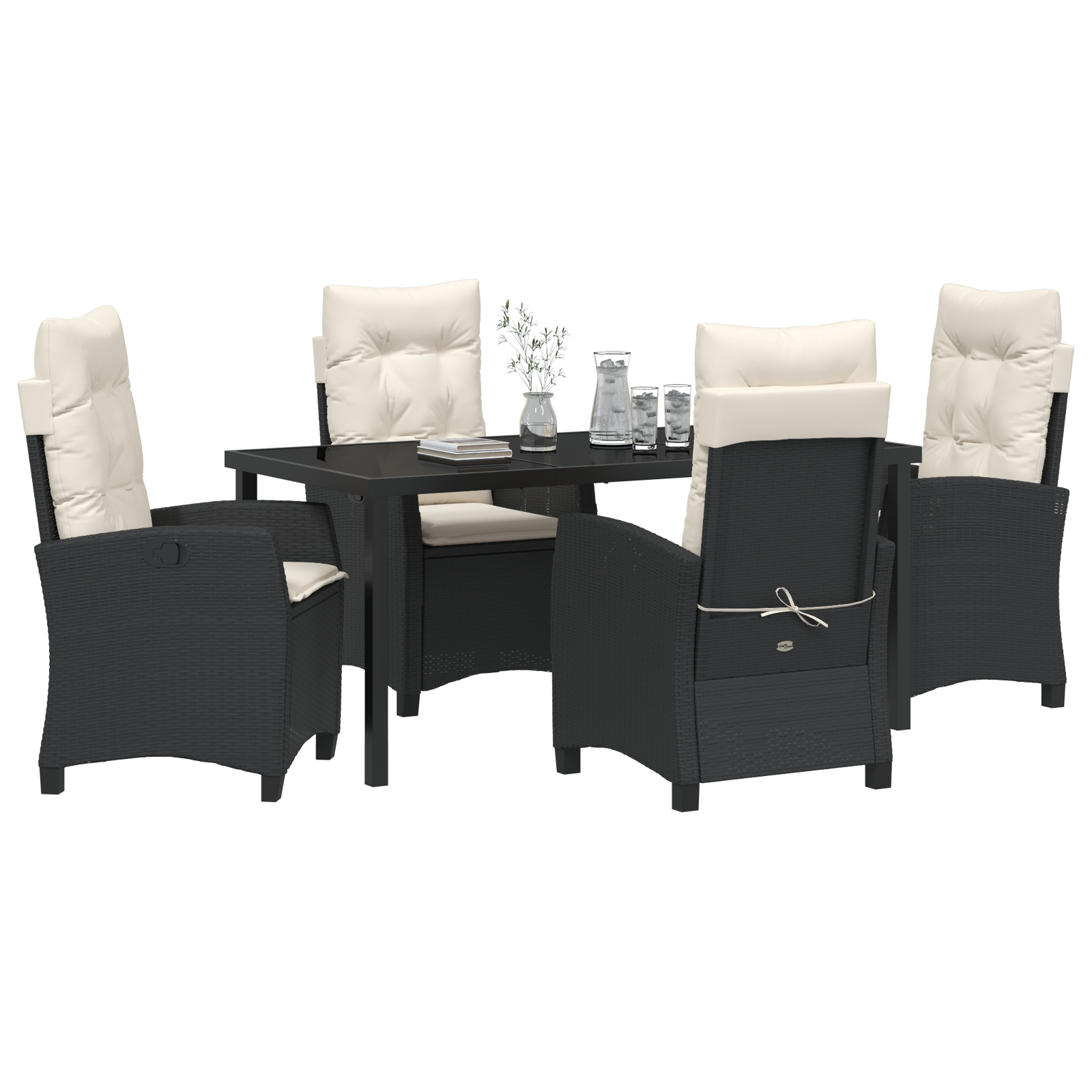 vidaXL 5-delige tuinset met kussens - Zwart poly rattan