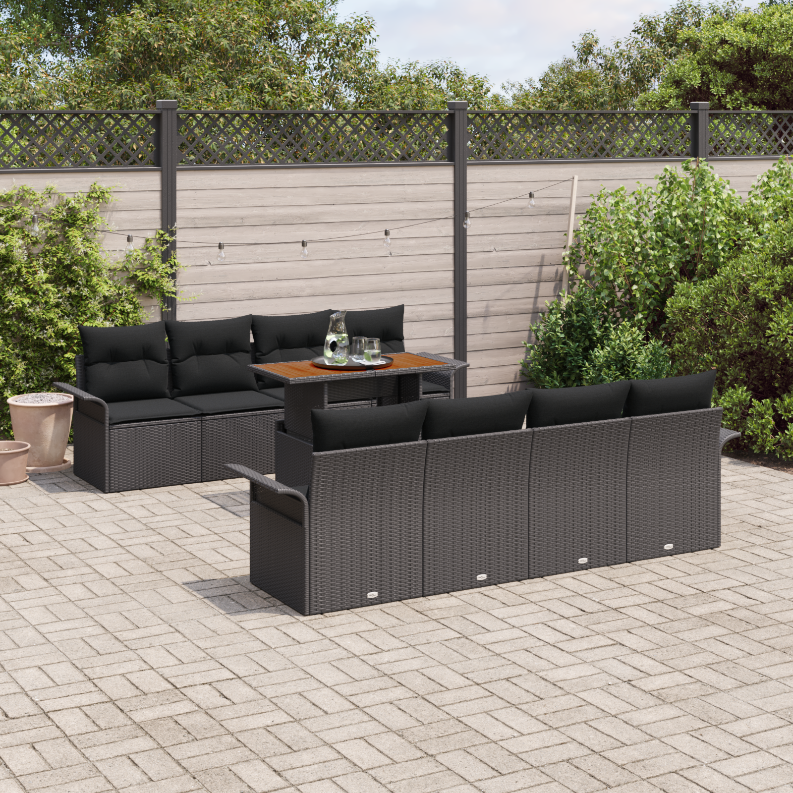 vidaXL 9-delige Tuinbankenset met kussens poly rattan acaciahout zwart