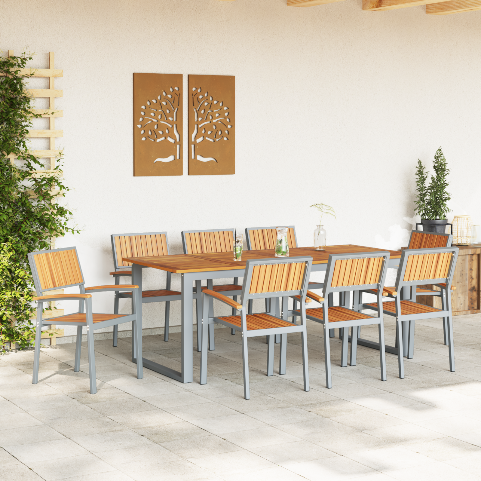 vidaXL Tuinstoelen 8 st stapelbaar staal en massief acaciahout grijs